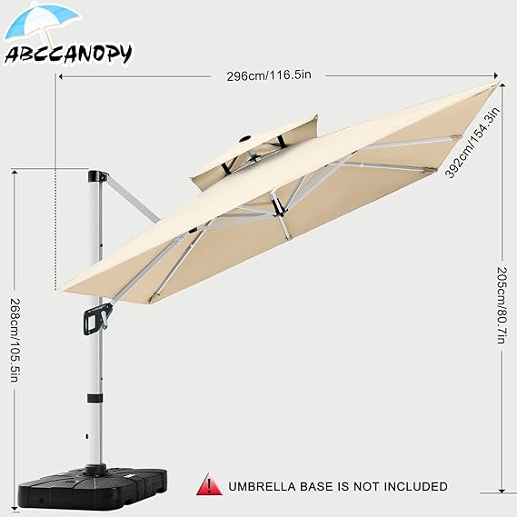 ABCCANOPY Cantilever Patio Umbrella Double Top with 360° Rotation