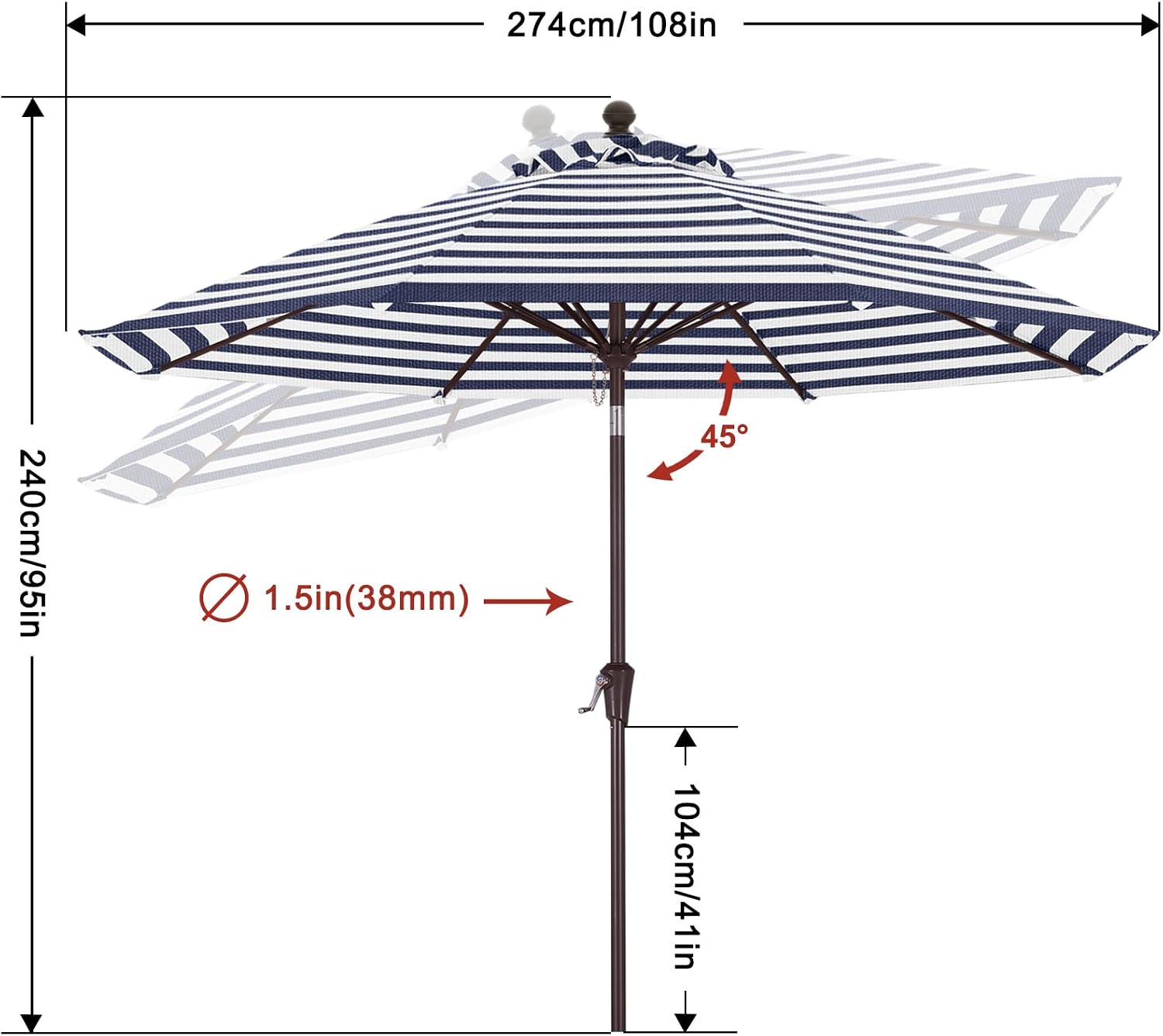 9FT Patio Umbrella Outdoor Table Umbrella 8 Ribs OLEFIN 5-Year No Fading