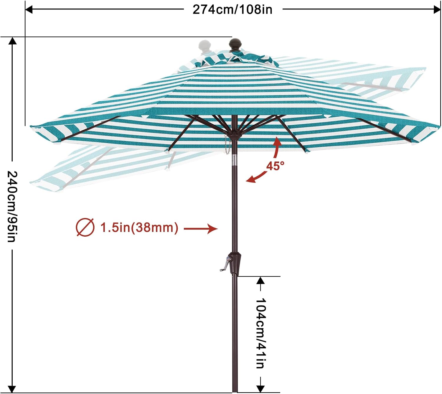 9FT Patio Umbrella Outdoor Table Umbrella 8 Ribs OLEFIN 5-Year No Fading