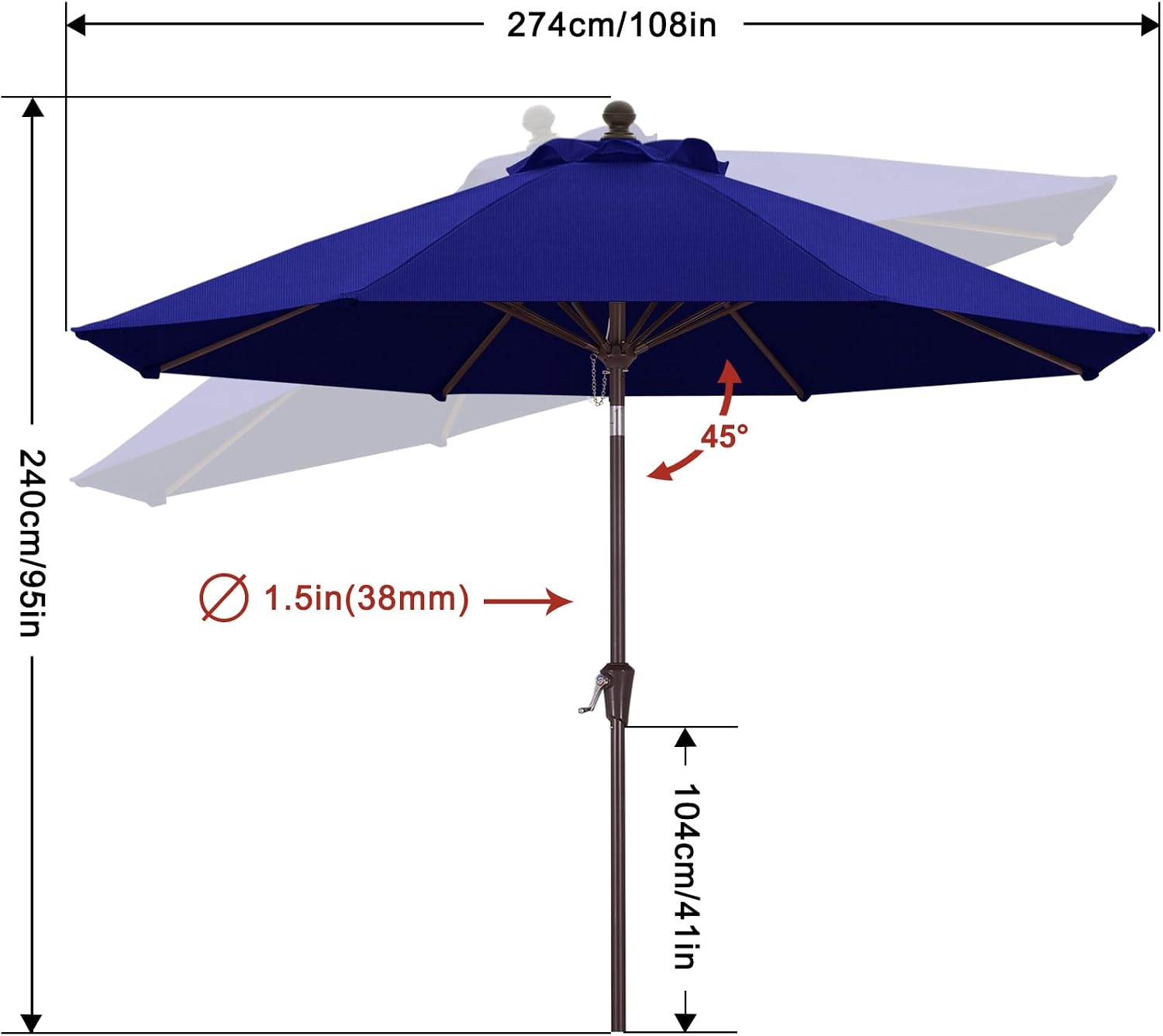 9FT Patio Umbrella Outdoor Table Umbrella 8 Ribs OLEFIN 5-Year No Fading