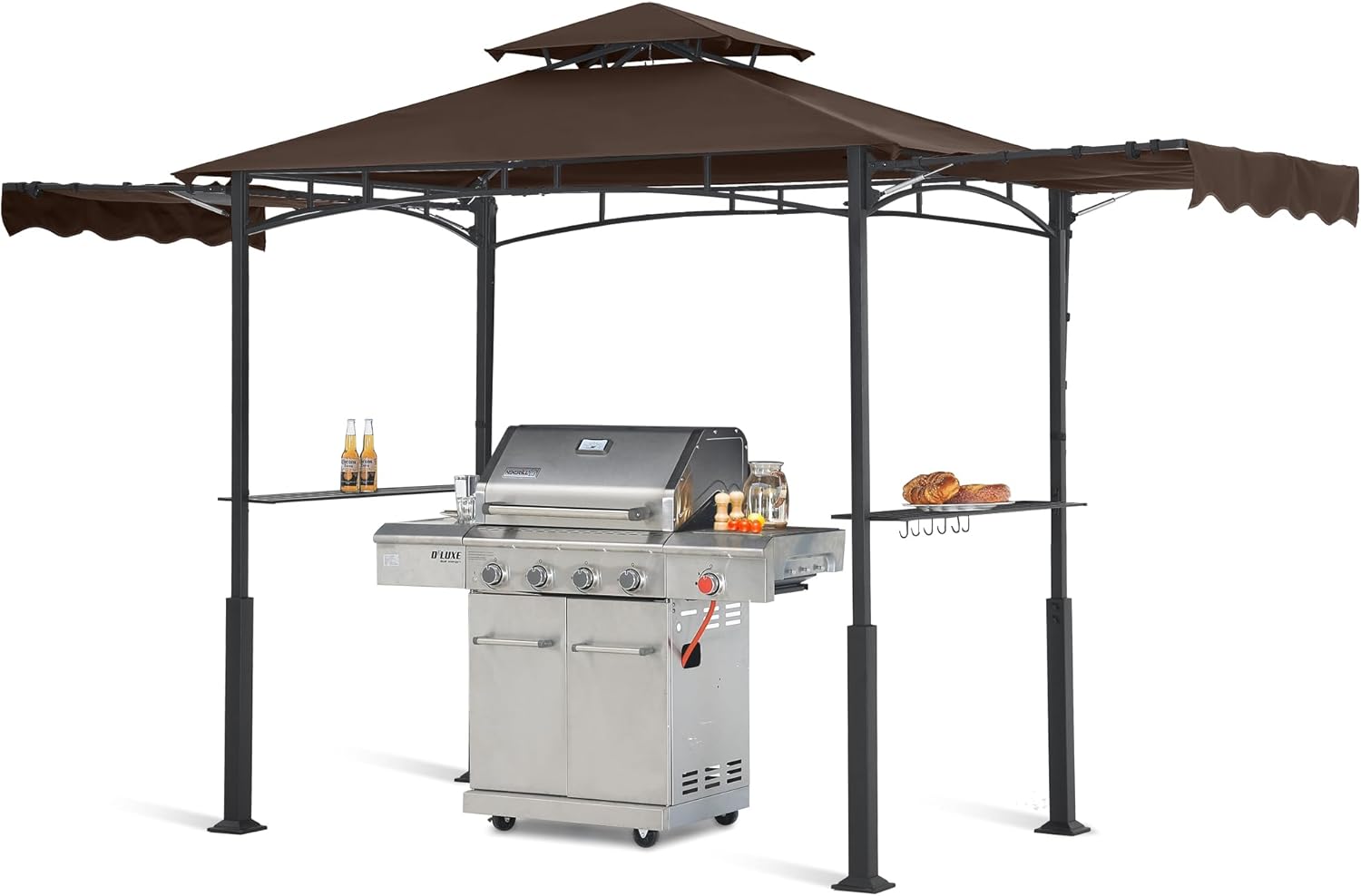ABCCANOPY 8x5 Outdoor Grill Gazebo with Extra Awning BBQ Canopy with LED Lights