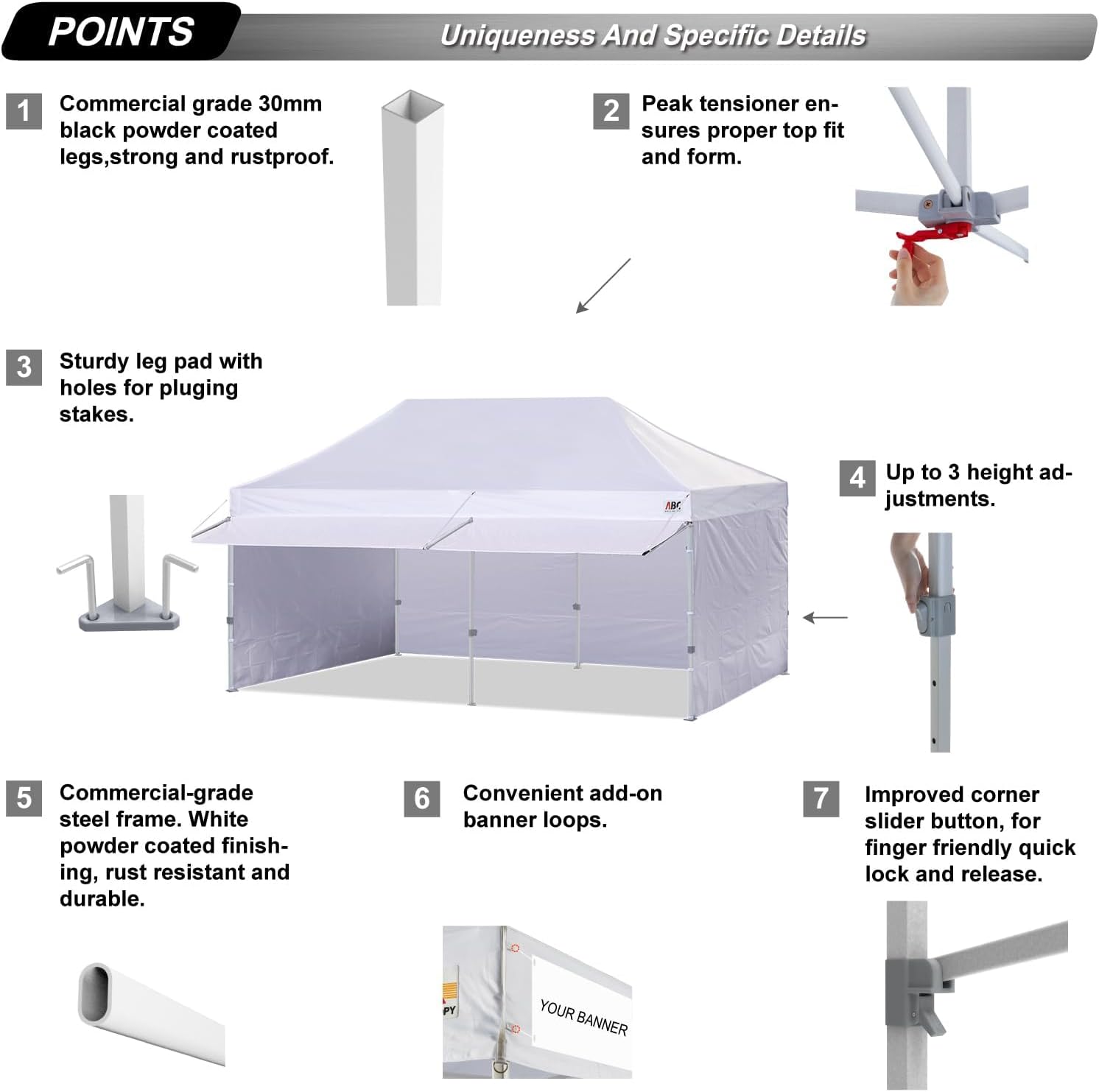 ABCCANOPY S1 Nova Base® - Lite Commercial Pop Up Canopy Tent with Awning 10x10/10x20