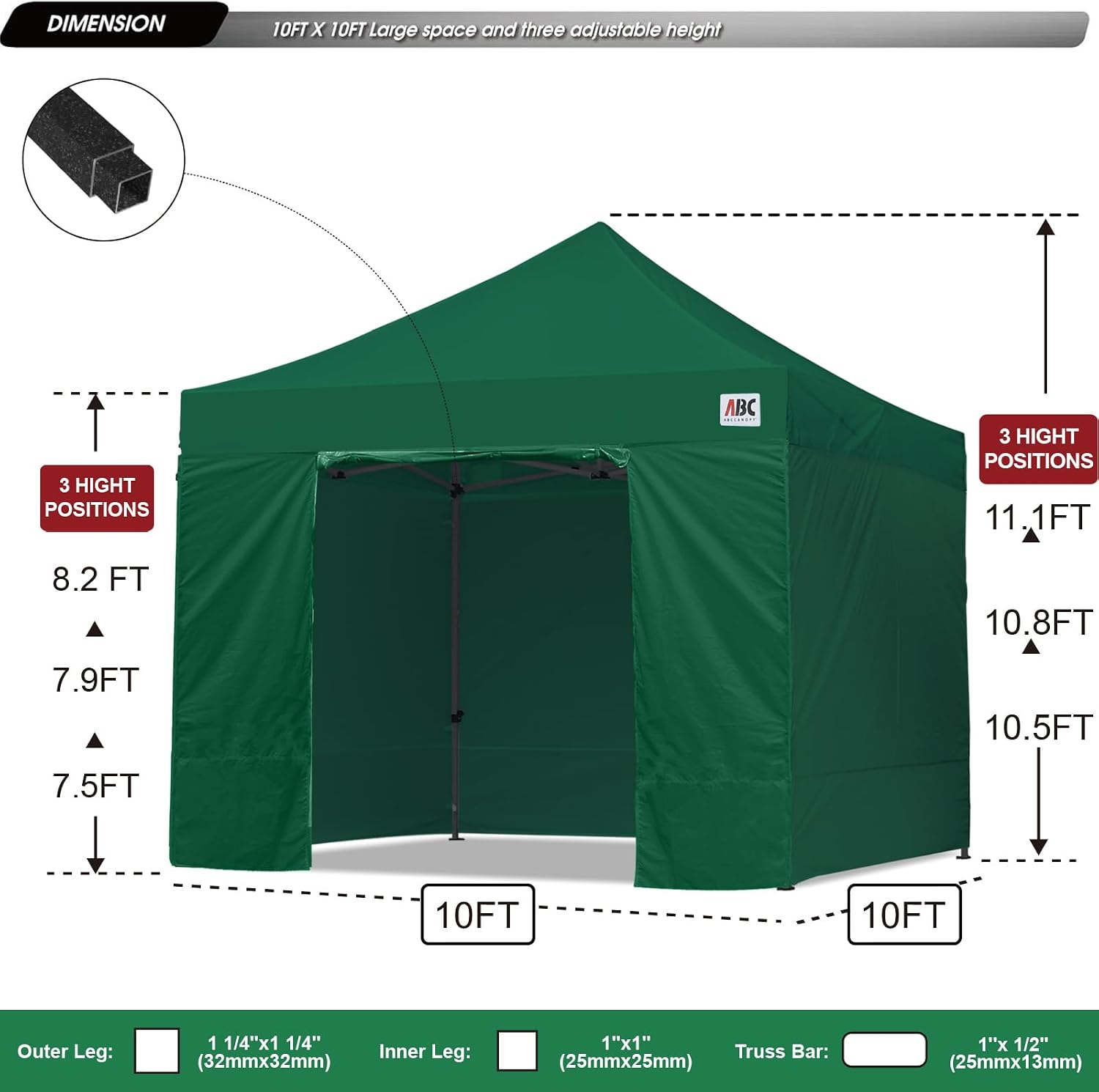 ABCCANOPY S1 Nova Base® - Lite Commercial Pop Up Canopy Tent with Sidewalls 4-Pack