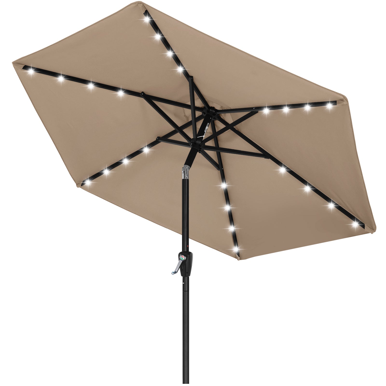 7.5' patio umbrella with solar lights ABCCANOPY 7.5 ft. Market Tilt Outdoor Patio Umbrella with Solar LED Lights and UV-Resistant Fabric in Navy Blue