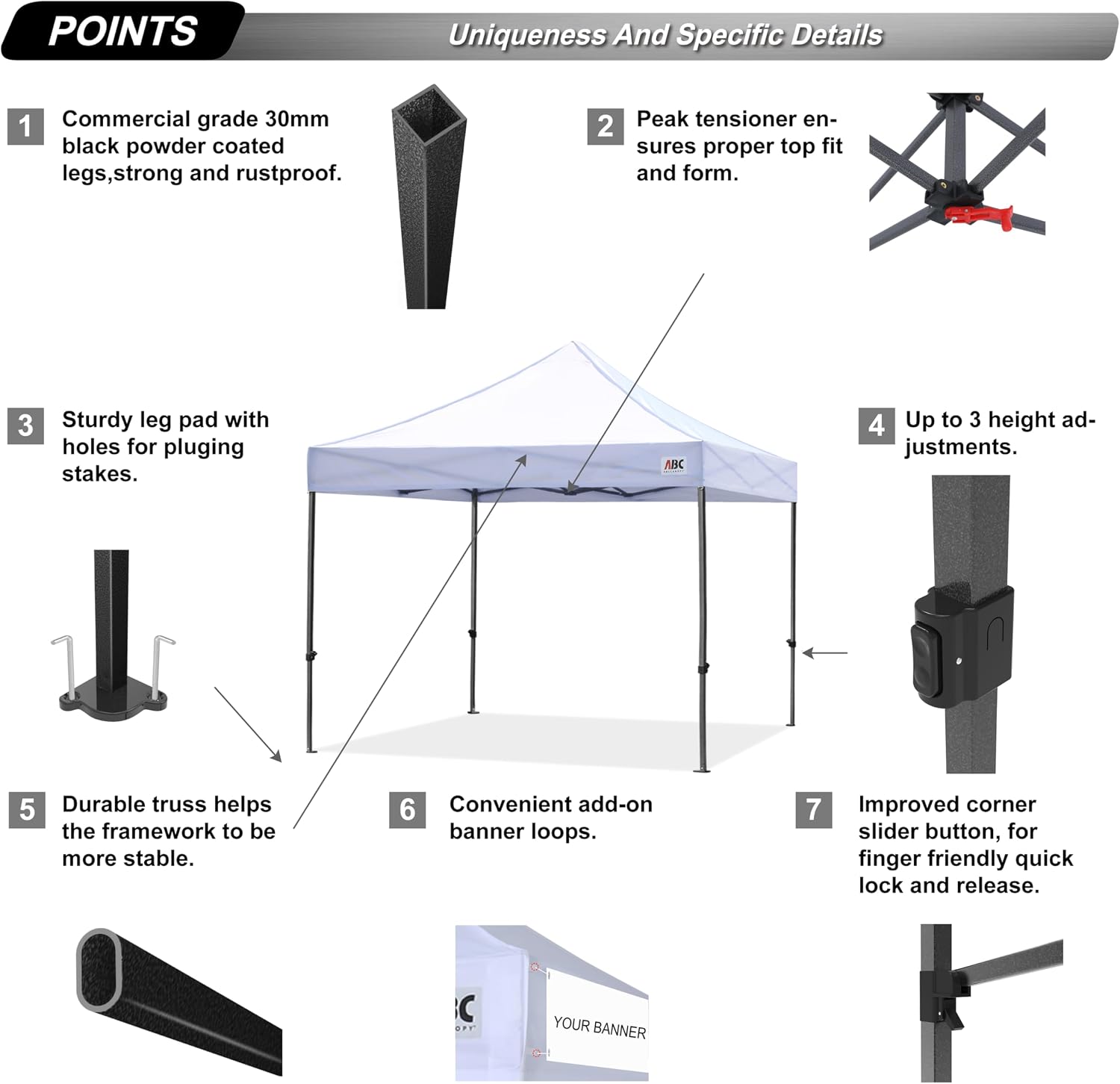ABCCANOPY S1 Nova Base® - Lite Commercial Pop Up Canopy Tent 10x10/10x15/10x20