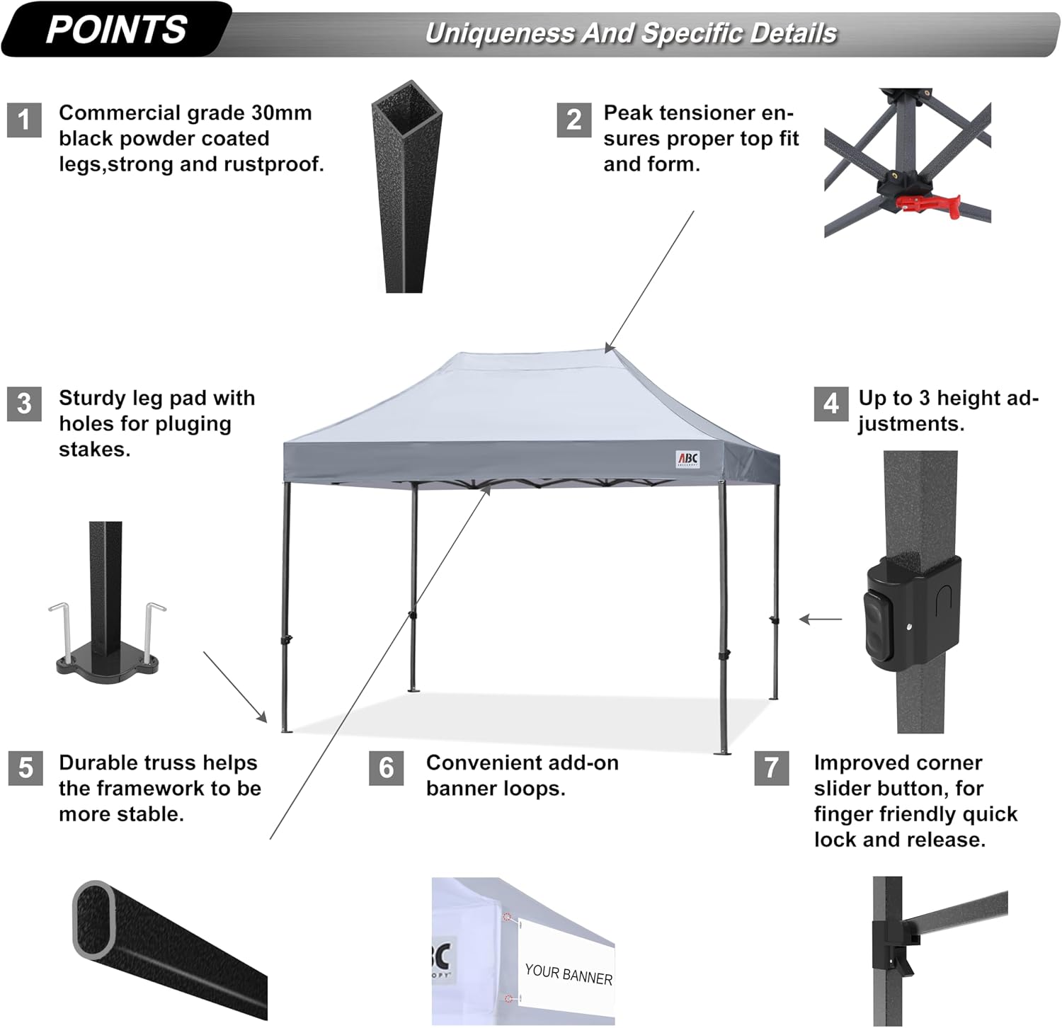 ABCCANOPY S1 Nova Base® - Lite Commercial Pop Up Canopy Tent 10x10/10x15/10x20
