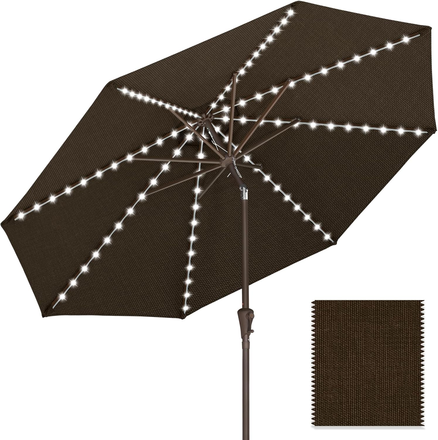 ABCCANOPY OLEFIN 5-Year No Fading Patio Umbrella with Solar Lights 9FT 8Ribs