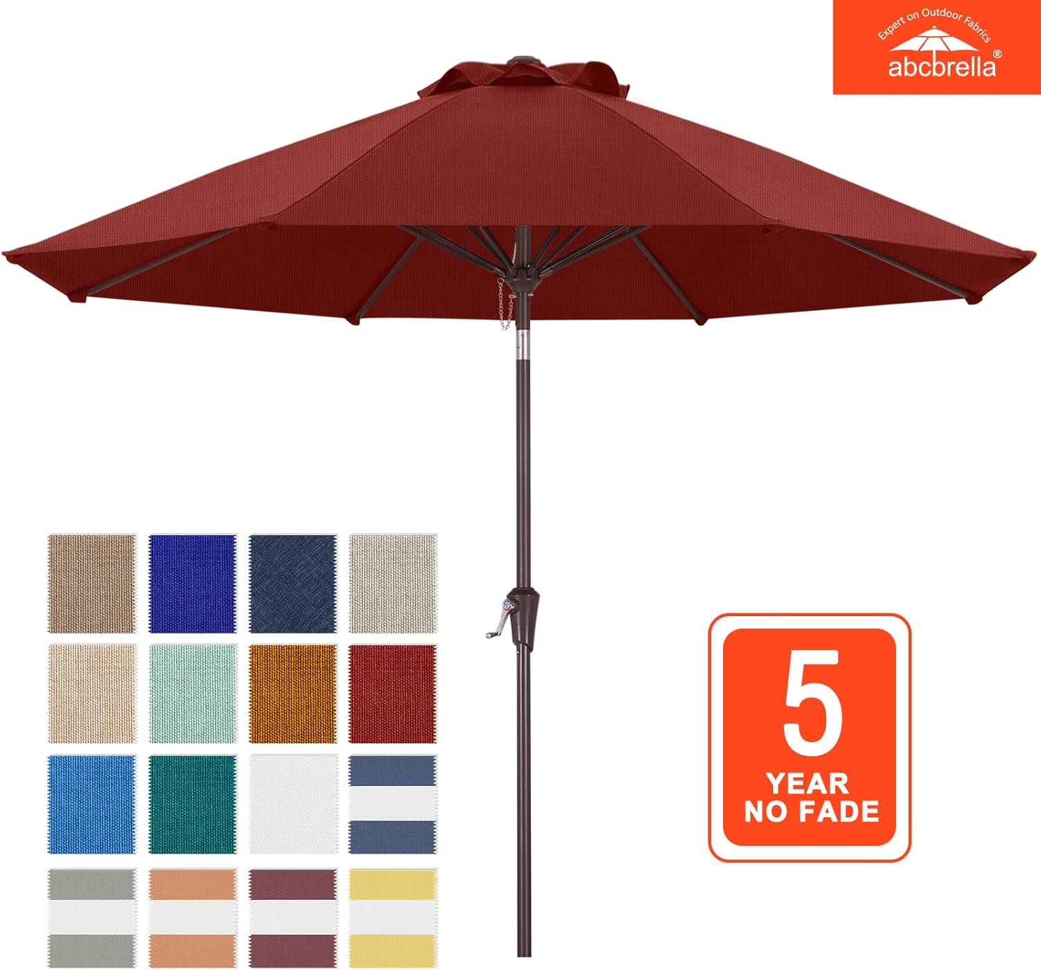 ABCCANOPY 9 ft. Steel Market Push Tilt Outdoor Patio Umbrella, with 5-Year-Non-Fading Olefin Fabric in Burgundy Red
