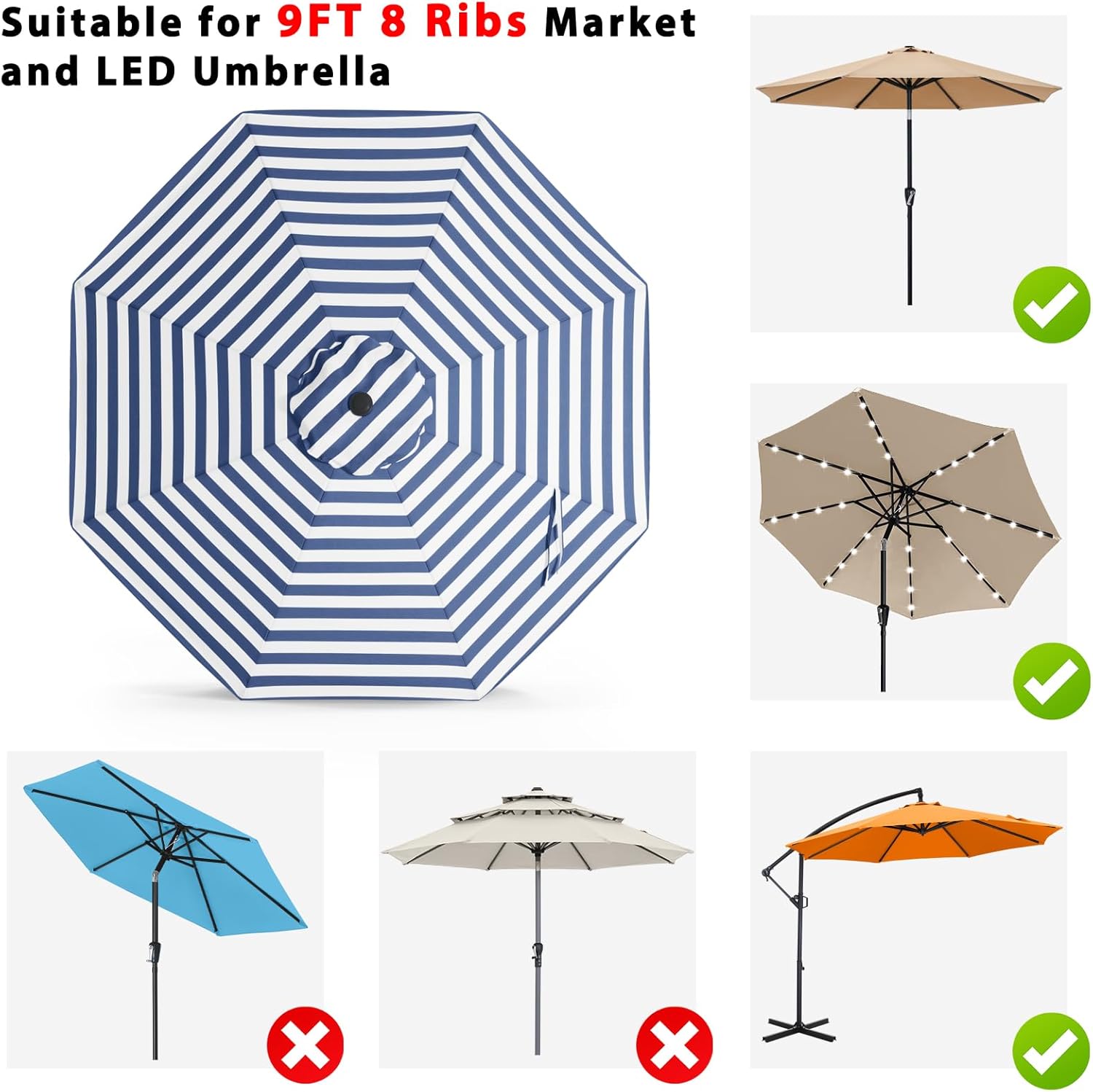 ABCCANOPY 9FT Patio Umbrella Replacement Canopy Only OLIFEN 5-Year Non Fading