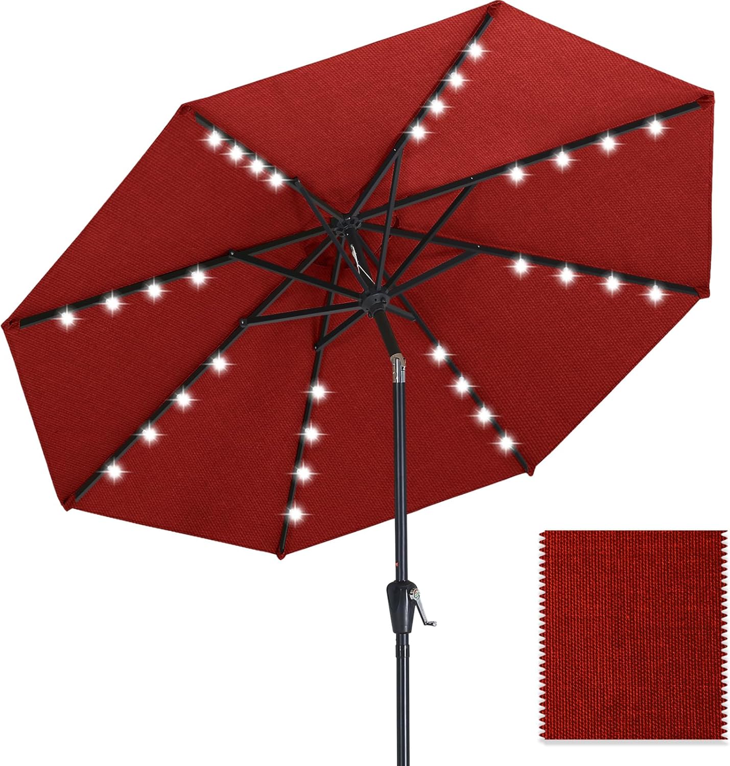 ABCCANOPY OLEFIN 5-Year No Fading Patio Umbrella with Solar Lights 9FT 8Ribs White