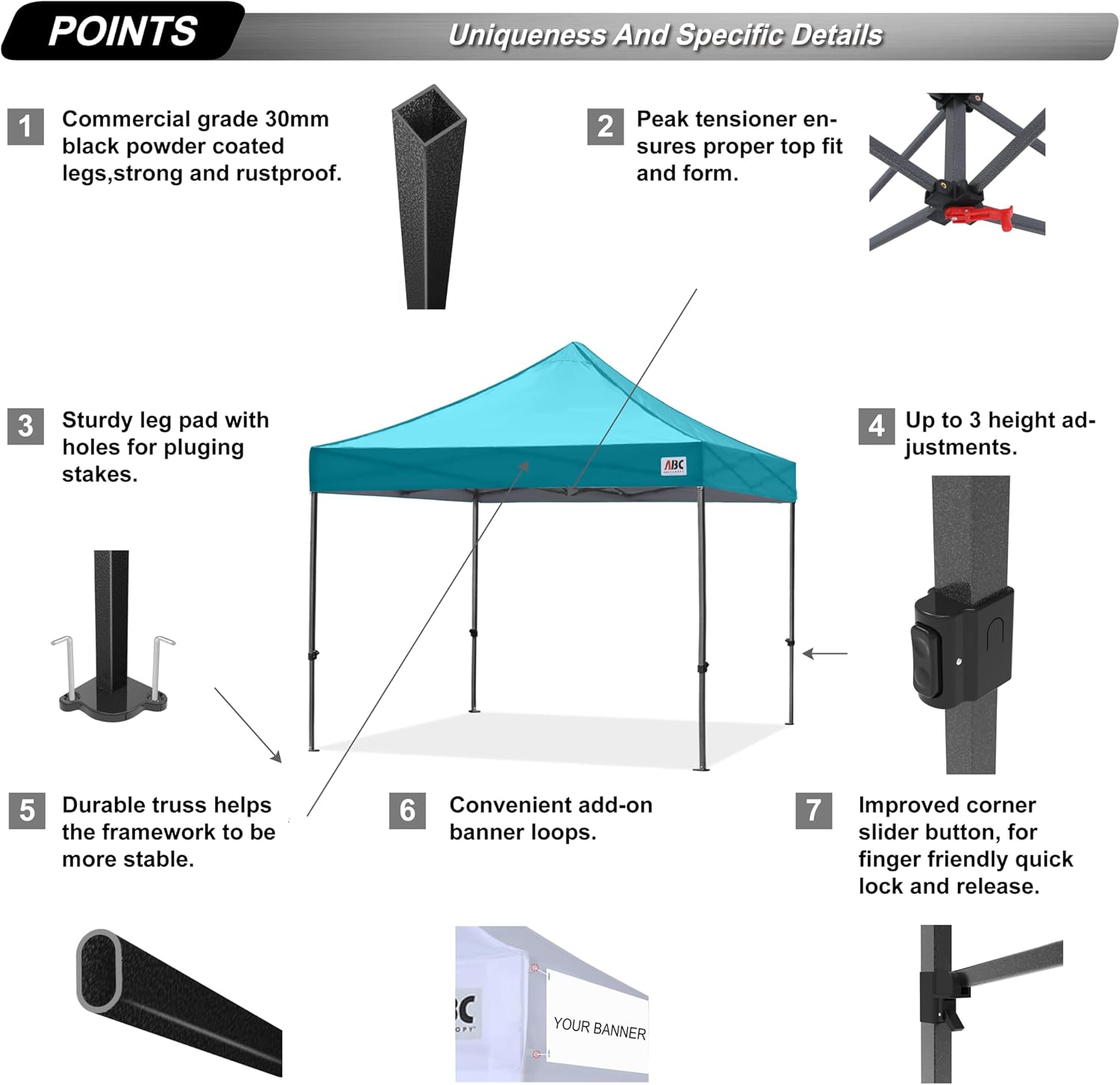 ABCCANOPY S1 Nova Base® - Lite Commercial Pop Up Canopy Tent 10x10/10x15/10x20