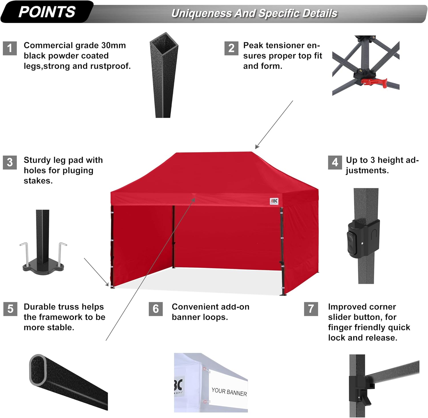 ABCCANOPY S1 Nova Base® - Lite Commercial Pop Up Canopy Tent with Sidewalls 4-Pack