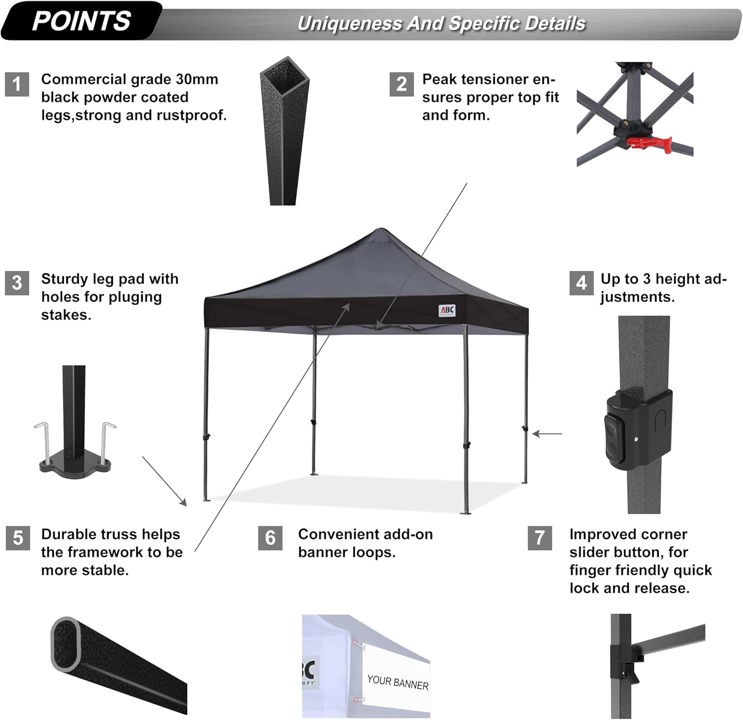 ABCCANOPY S1 Nova Base® - Lite Commercial Pop Up Canopy Tent 10x10/10x15/10x20