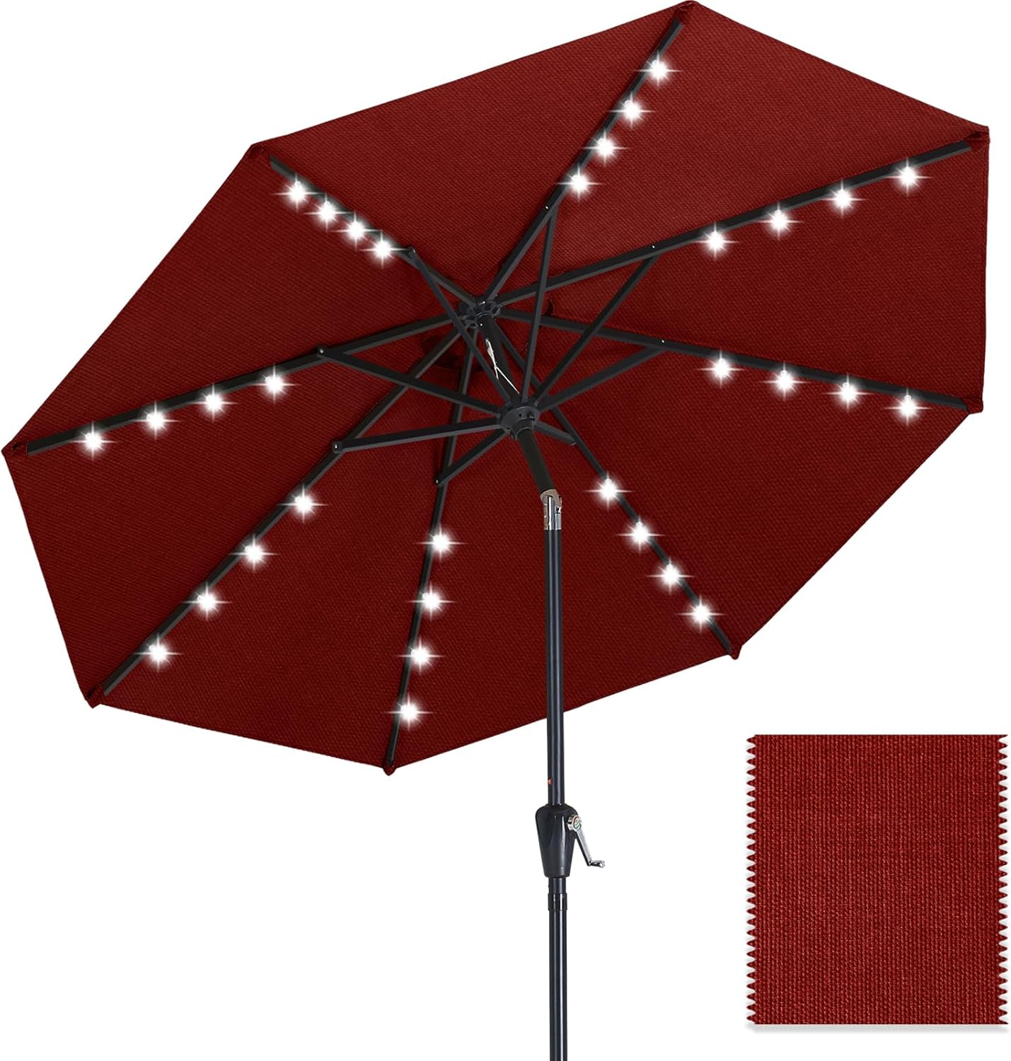 9ft solar light patio umbrella ABCCANOPY OLEFIN 5-Year No Fading Patio Umbrella with Solar Lights 9FT 8Ribs Gray Stripe