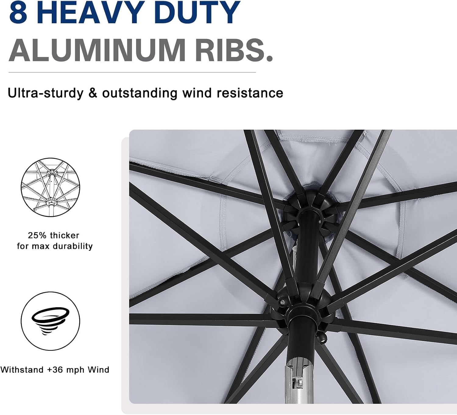 Outdoor Solar Patio Umbrella with 32 LED Lights 8 Ribs