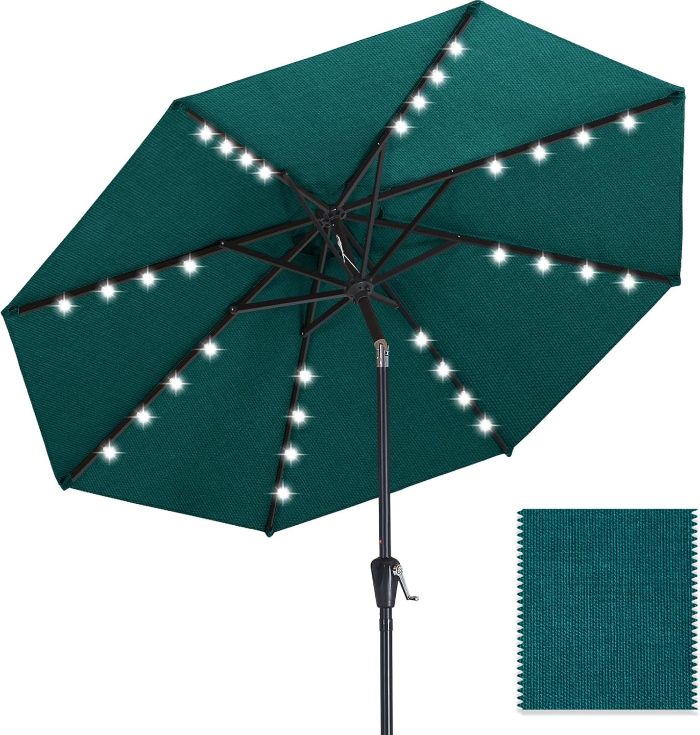ABCCANOPY OLEFIN 5-Year No Fading Patio Umbrella with Solar Lights 9FT 8Ribs White