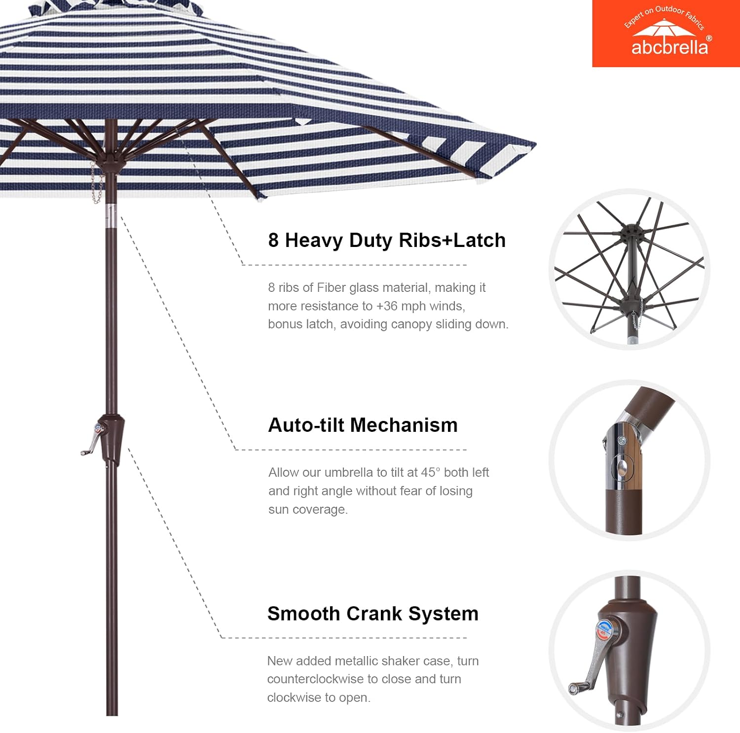 9FT Patio Umbrella Outdoor Table Umbrella 8 Ribs OLEFIN 5-Year No Fading