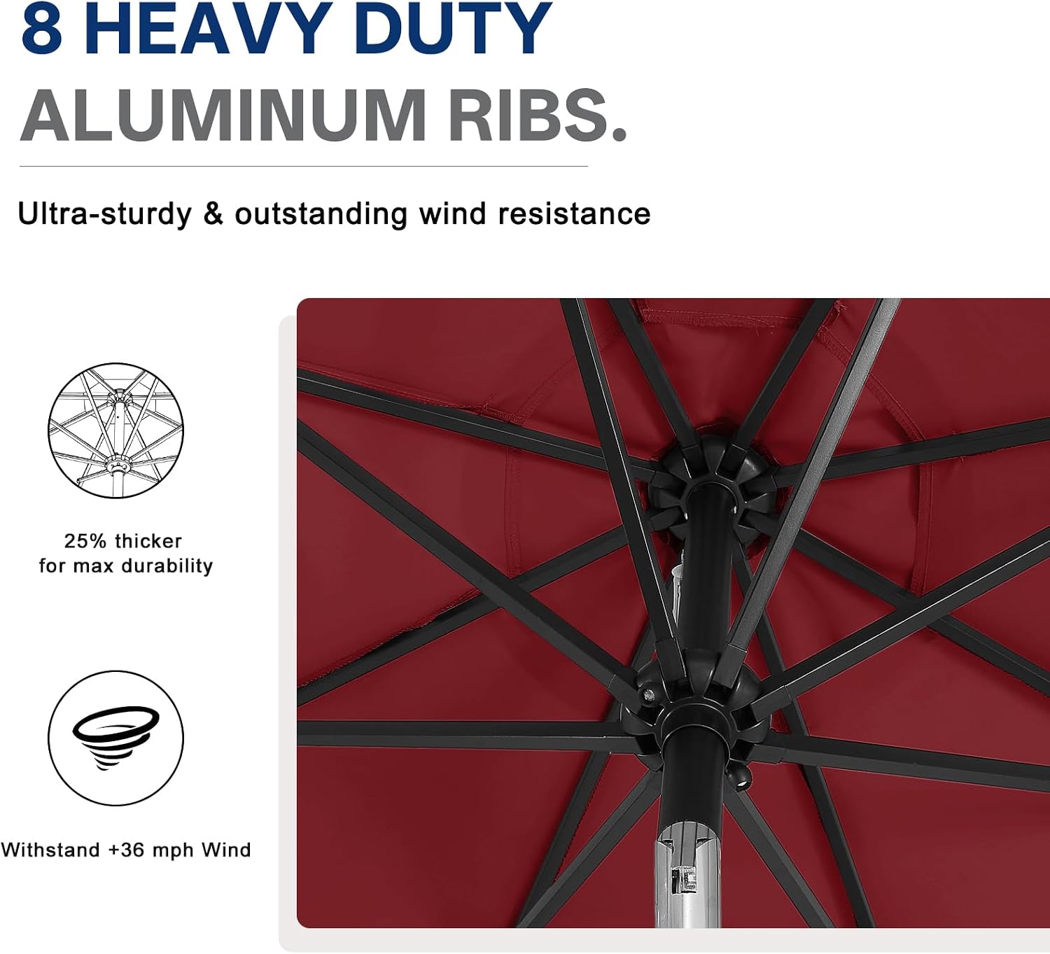 Outdoor Solar Patio Umbrella with 32 LED Lights 8 Ribs