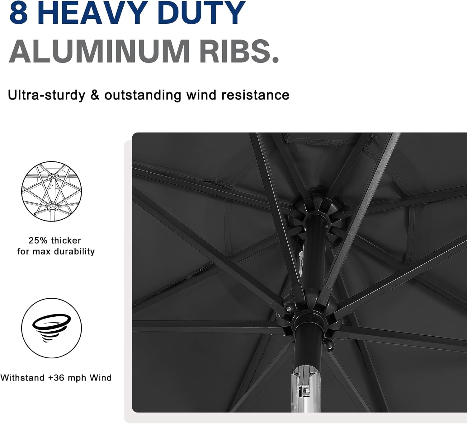 Outdoor Solar Patio Umbrella with 32 LED Lights 8 Ribs