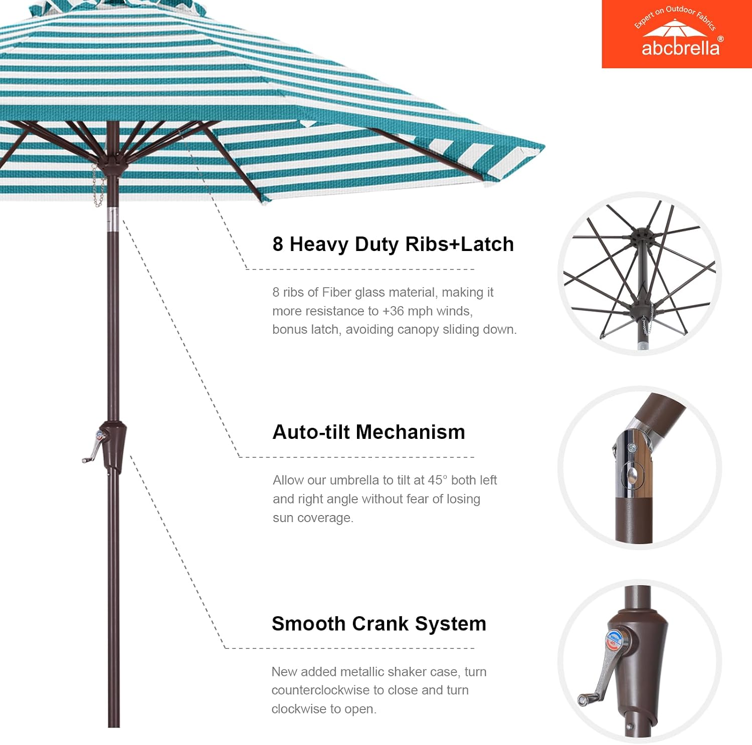 9FT Patio Umbrella Outdoor Table Umbrella 8 Ribs OLEFIN 5-Year No Fading
