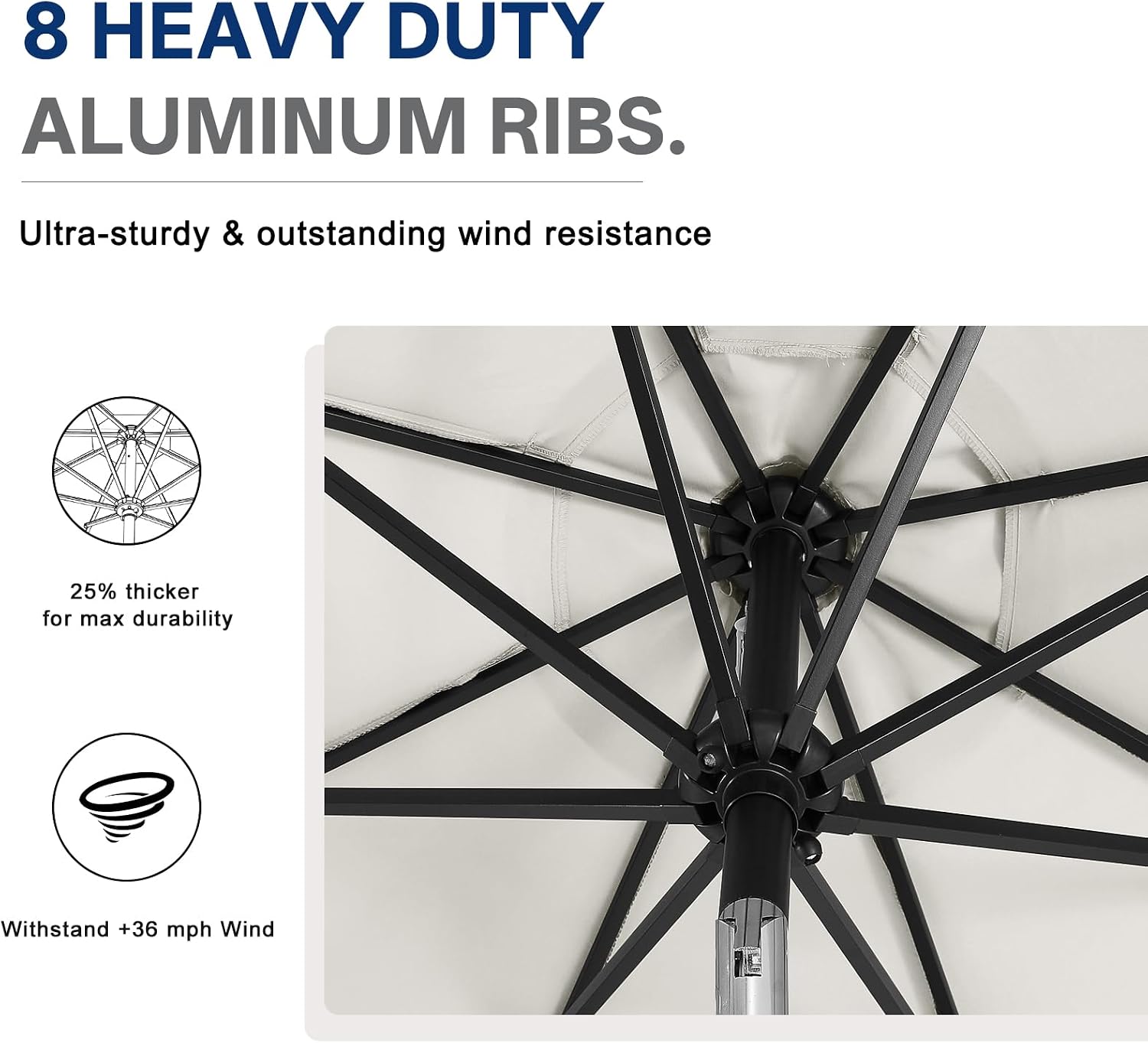 Outdoor Solar Patio Umbrella with 32 LED Lights 8 Ribs