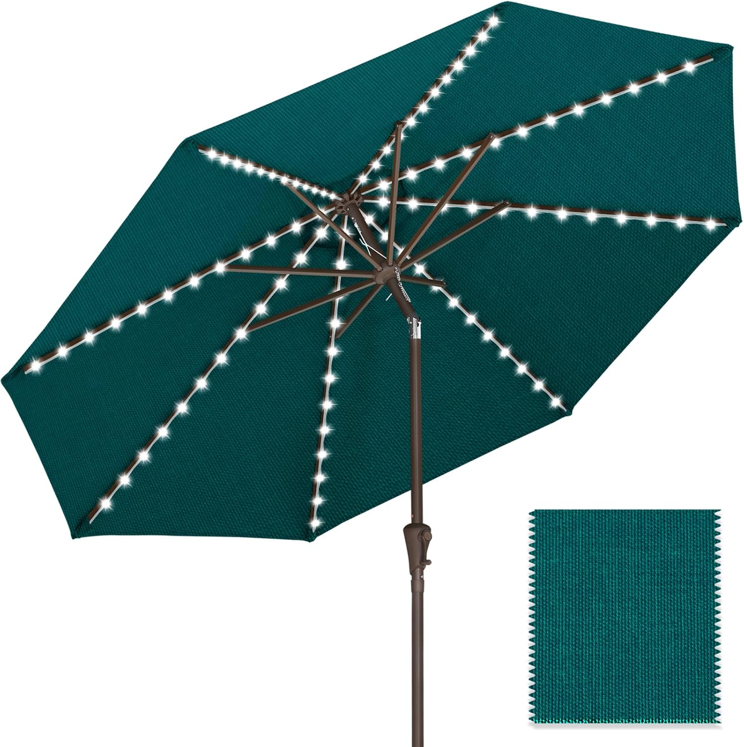 ABCCANOPY OLEFIN 5-Year No Fading Patio Umbrella with Solar Lights 9FT 8Ribs