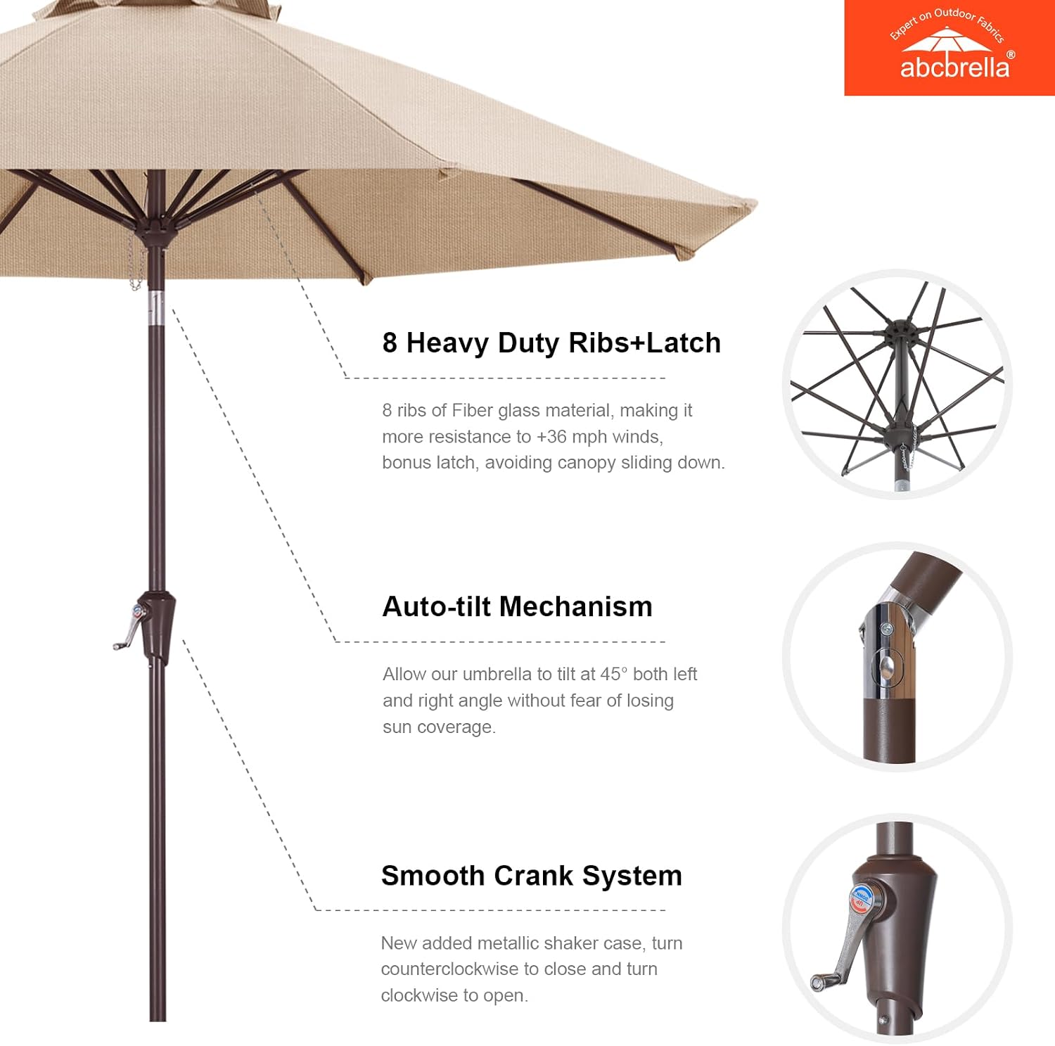 9FT Patio Umbrella Outdoor Table Umbrella 8 Ribs OLEFIN 5-Year No Fading