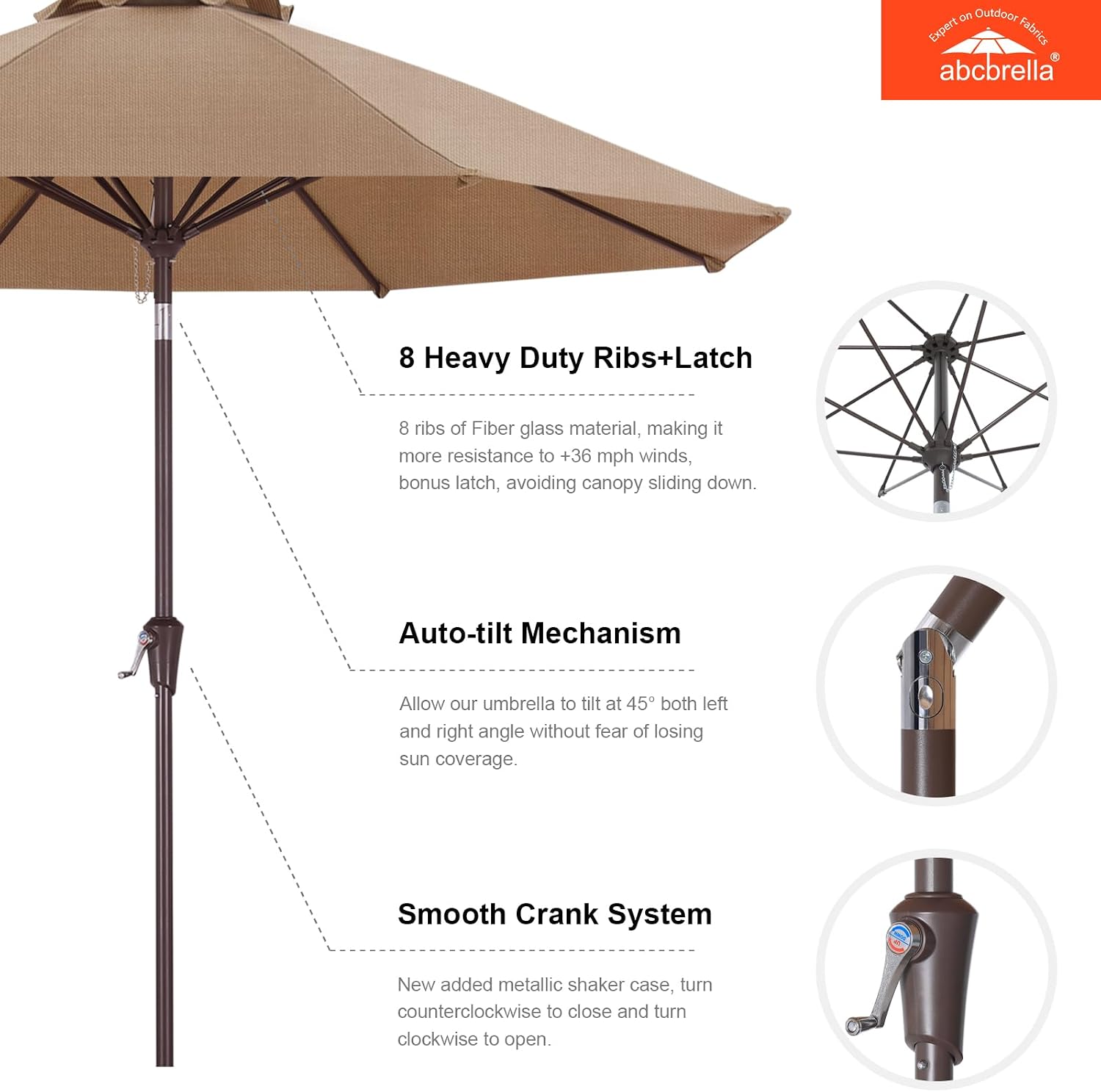 9FT Patio Umbrella Outdoor Table Umbrella 8 Ribs OLEFIN 5-Year No Fading