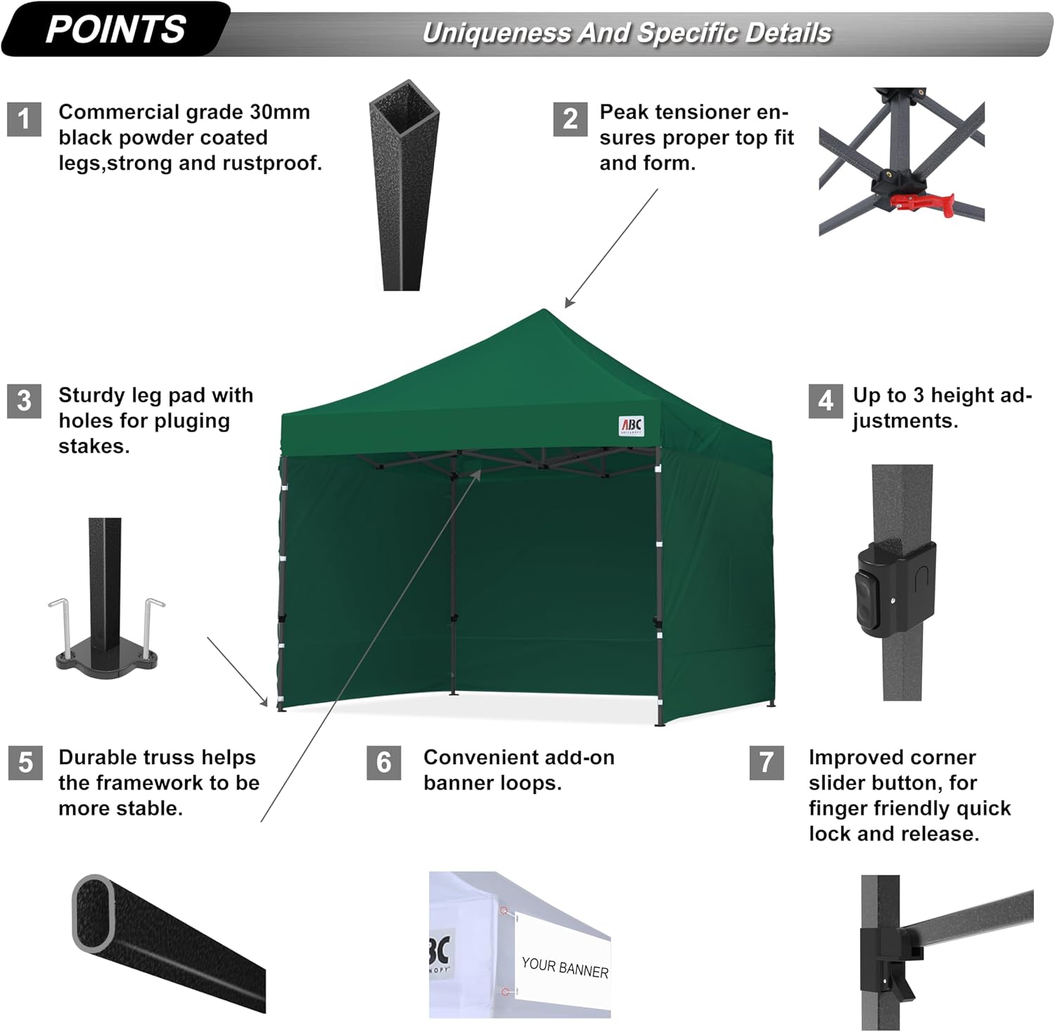 ABCCANOPY S1 Nova Base® - Lite Commercial Pop Up Canopy Tent with Sidewalls 4-Pack