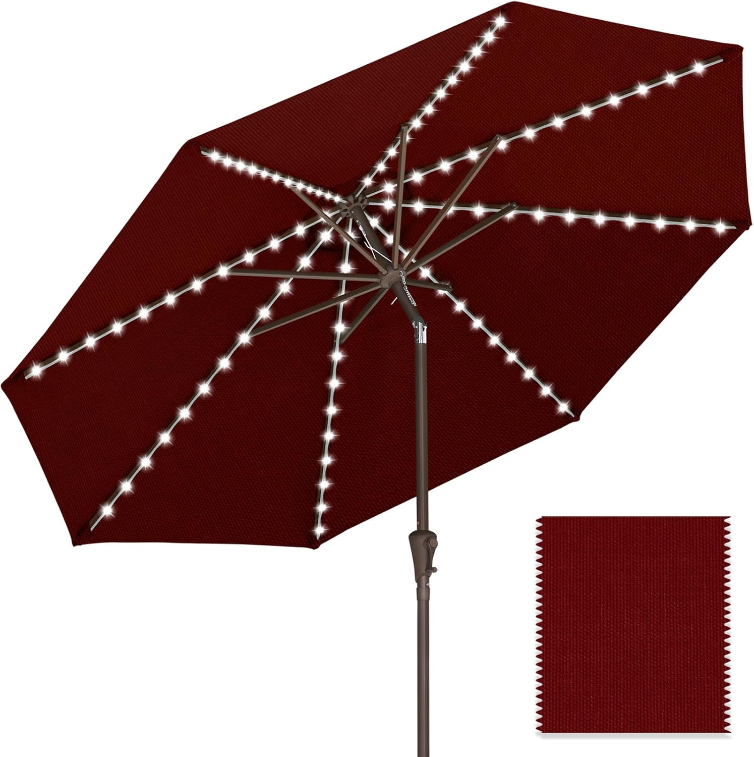 ABCCANOPY OLEFIN 5-Year No Fading Patio Umbrella with Solar Lights 9FT 8Ribs