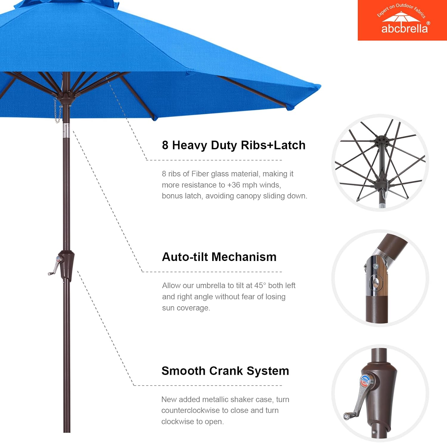 9FT Patio Umbrella Outdoor Table Umbrella 8 Ribs OLEFIN 5-Year No Fading