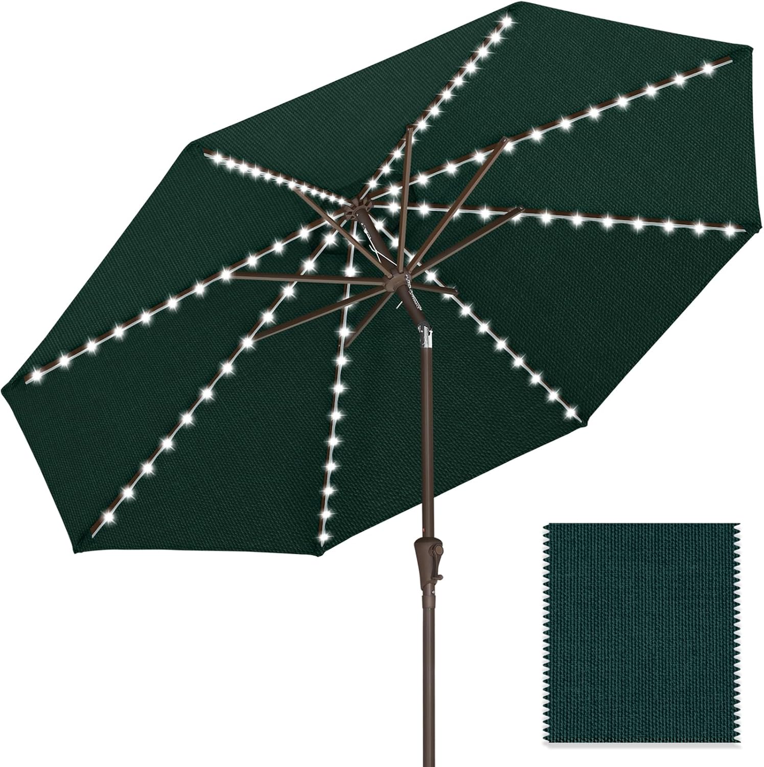 ABCCANOPY OLEFIN 5-Year No Fading Patio Umbrella with Solar Lights 9FT 8Ribs