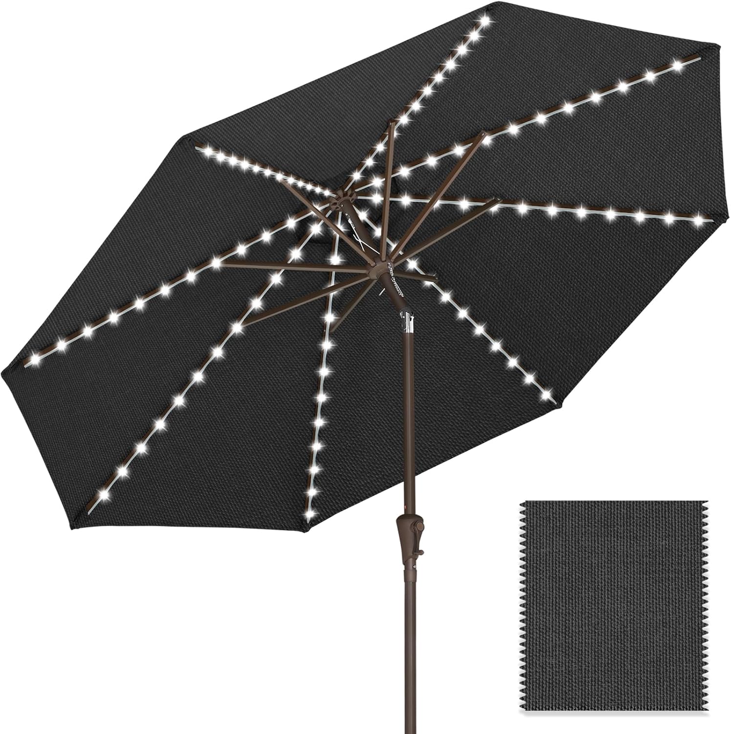 ABCCANOPY OLEFIN 5-Year No Fading Patio Umbrella with Solar Lights 9FT 8Ribs