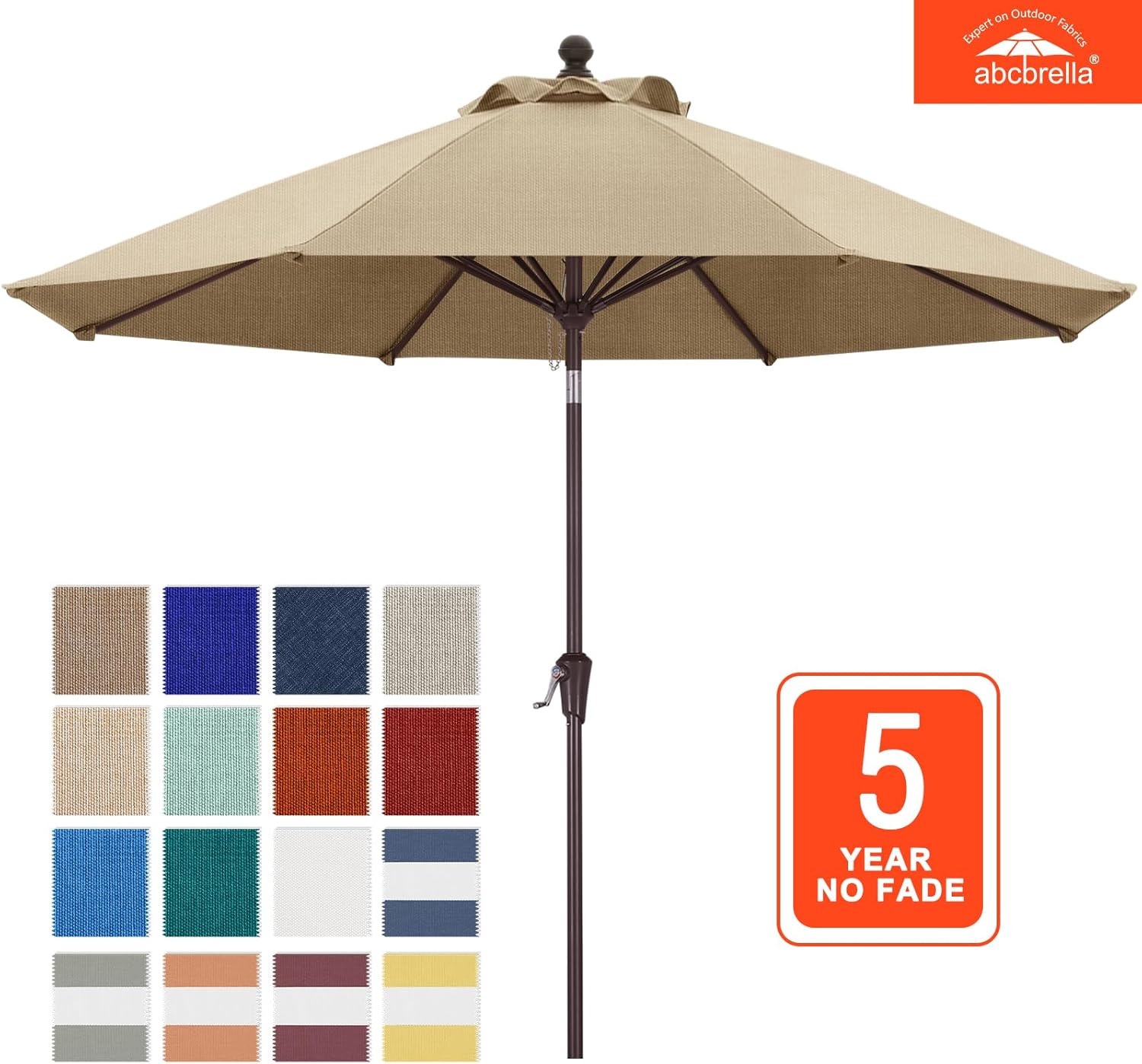 7.5 or 9 umbrella patio ABCCANOPY 9FT Patio Umbrella Outdoor Table Umbrella 8 Ribs OLEFIN 5-Year No Fading Brown