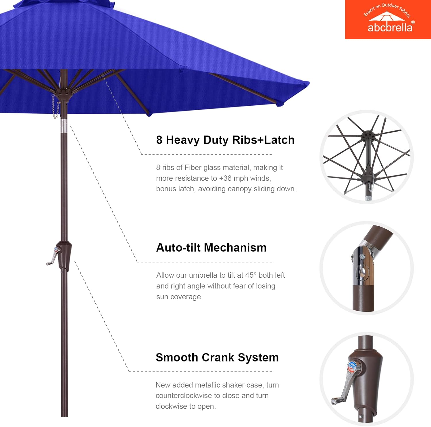 9FT Patio Umbrella Outdoor Table Umbrella 8 Ribs OLEFIN 5-Year No Fading