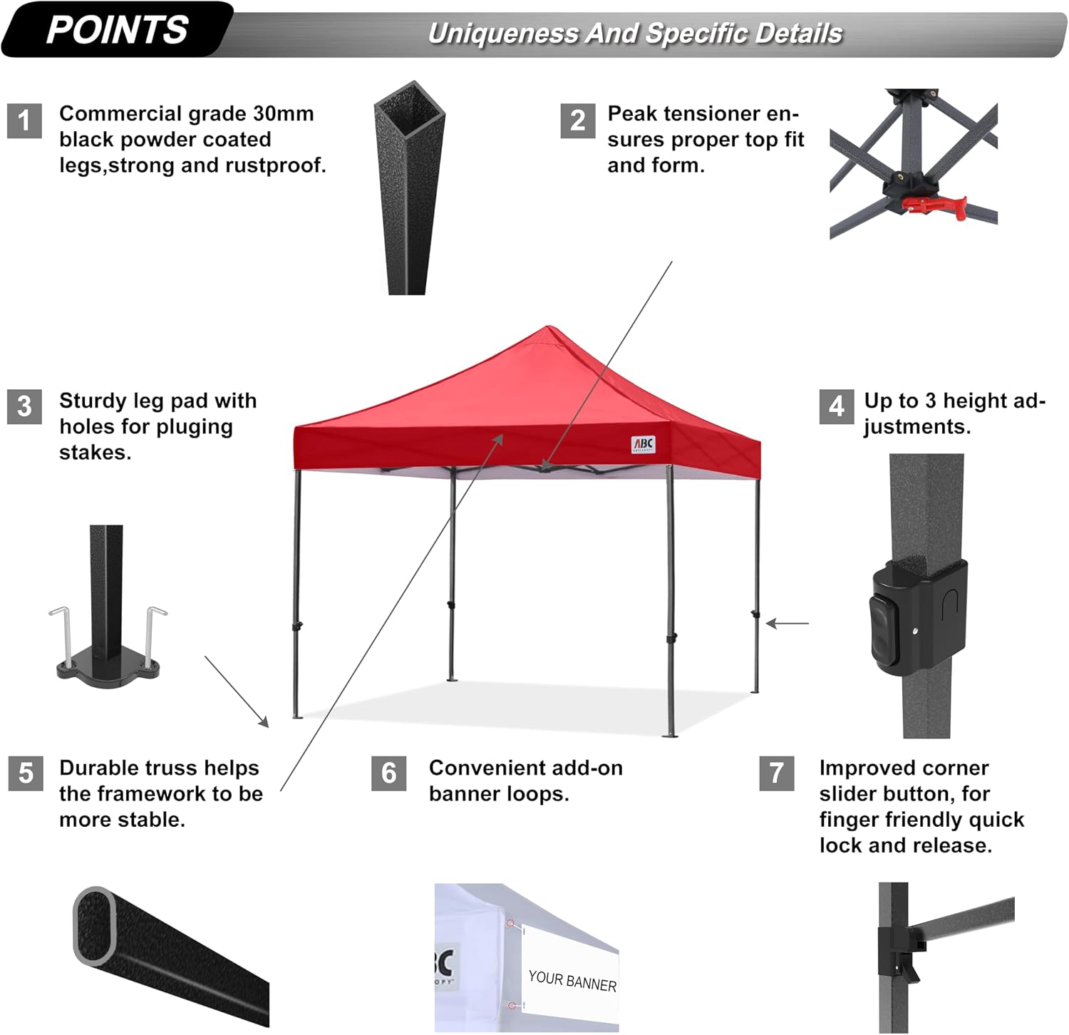 ABCCANOPY S1 Nova Base® - Lite Commercial Pop Up Canopy Tent 10x10/10x15/10x20