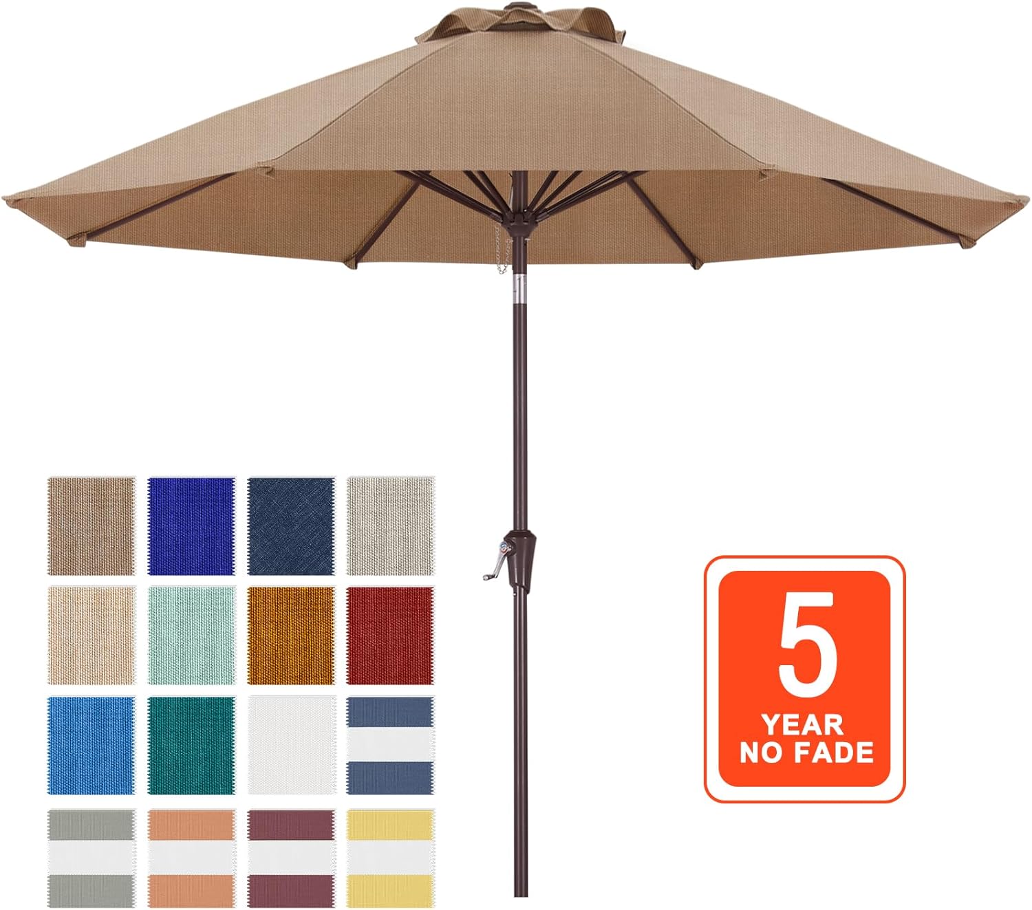 best anti fade patio umbrella ABCCANOPY OLEFIN 5-Year No Fading 9FT Patio Umbrella, Outdoor Table Umbrella with 8 Sturdy Ribs for Deck, Backyard, Yard (Khaki)
