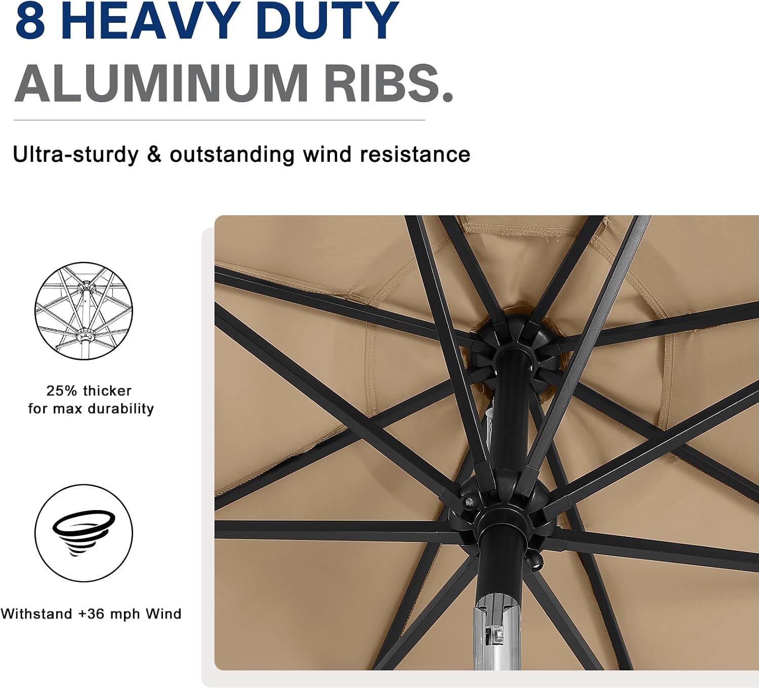 Outdoor Solar Patio Umbrella with 32 LED Lights 8 Ribs