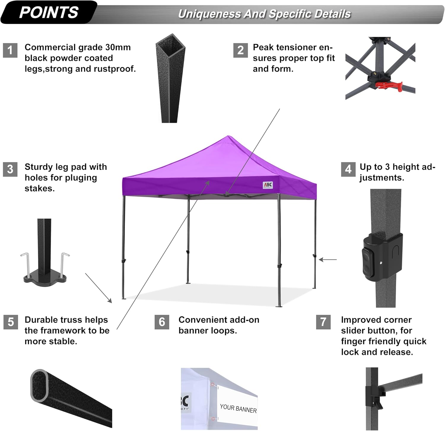 ABCCANOPY S1 Nova Base® - Lite Commercial Pop Up Canopy Tent 10x10/10x15/10x20