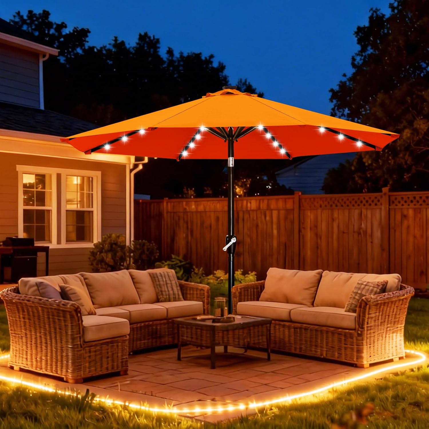 Outdoor Solar Patio Umbrella with 32 LED Lights 8 Ribs