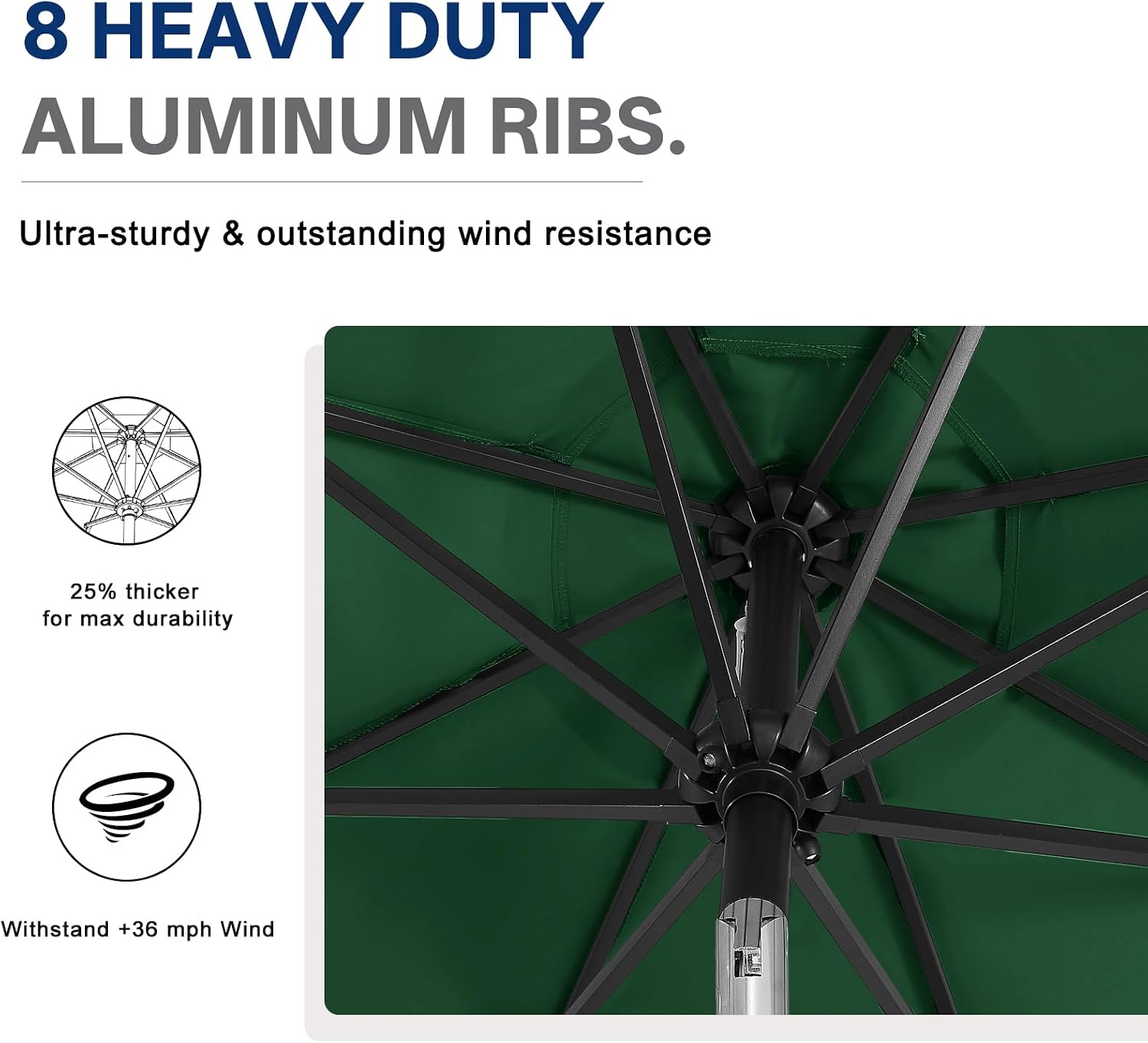 Outdoor Solar Patio Umbrella with 32 LED Lights 8 Ribs