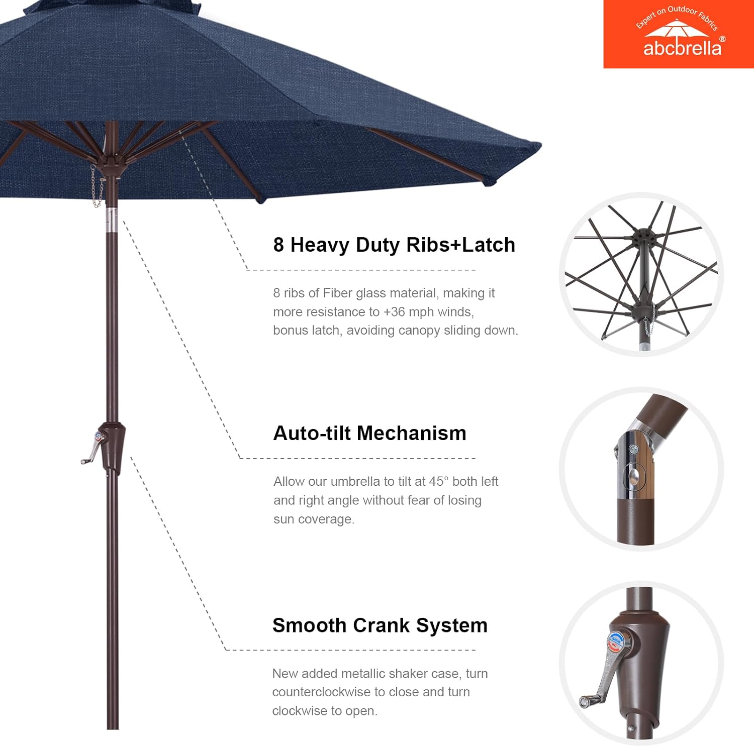 9FT Patio Umbrella Outdoor Table Umbrella 8 Ribs OLEFIN 5-Year No Fading