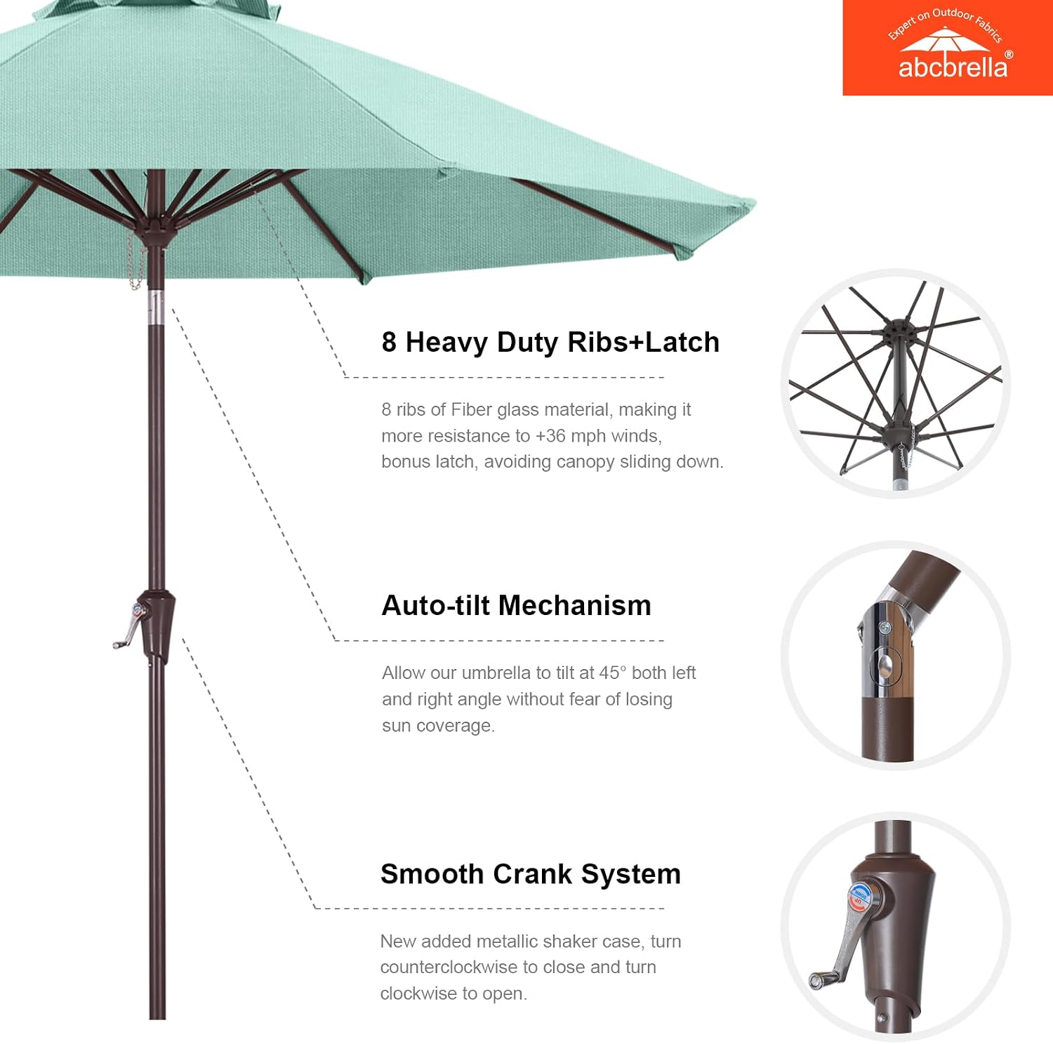 9FT Patio Umbrella Outdoor Table Umbrella 8 Ribs OLEFIN 5-Year No Fading