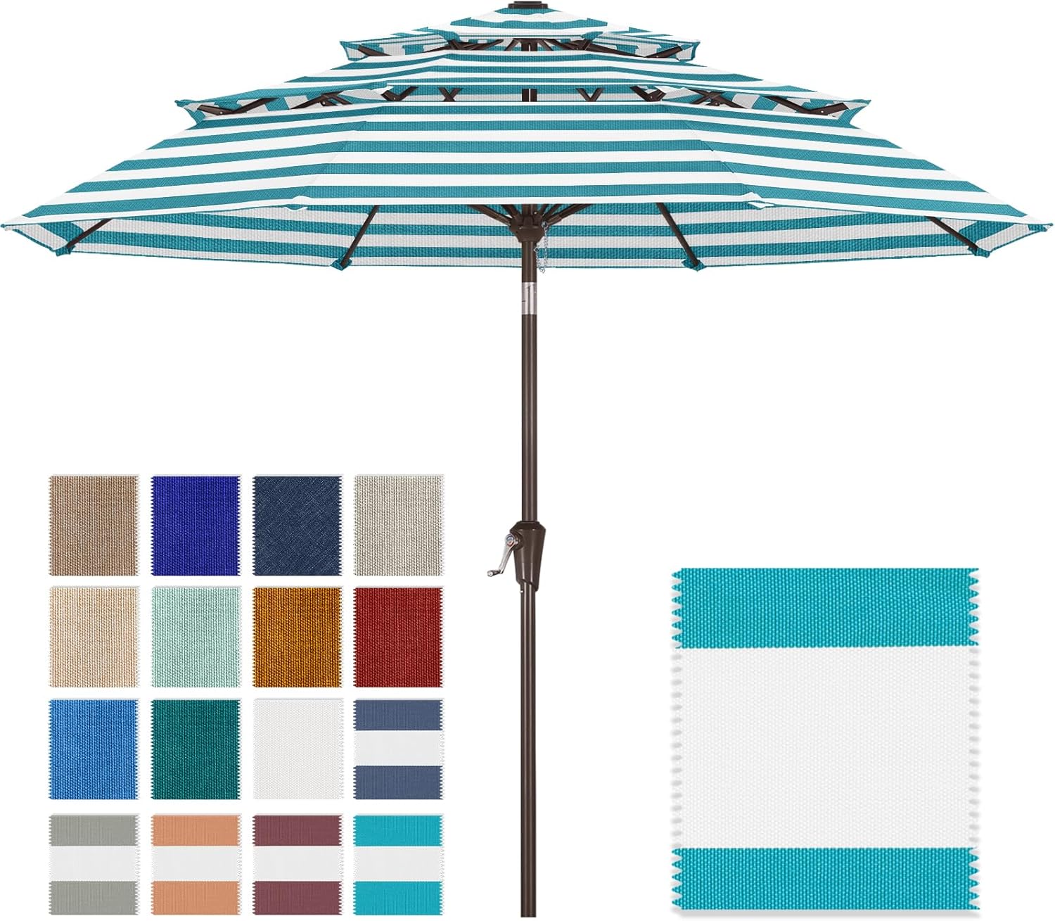 ABCCANOPY 9FT 3 Tiers Patio Umbrella 8 Ribs OLEFIN 5-Year No Fading Turquoise