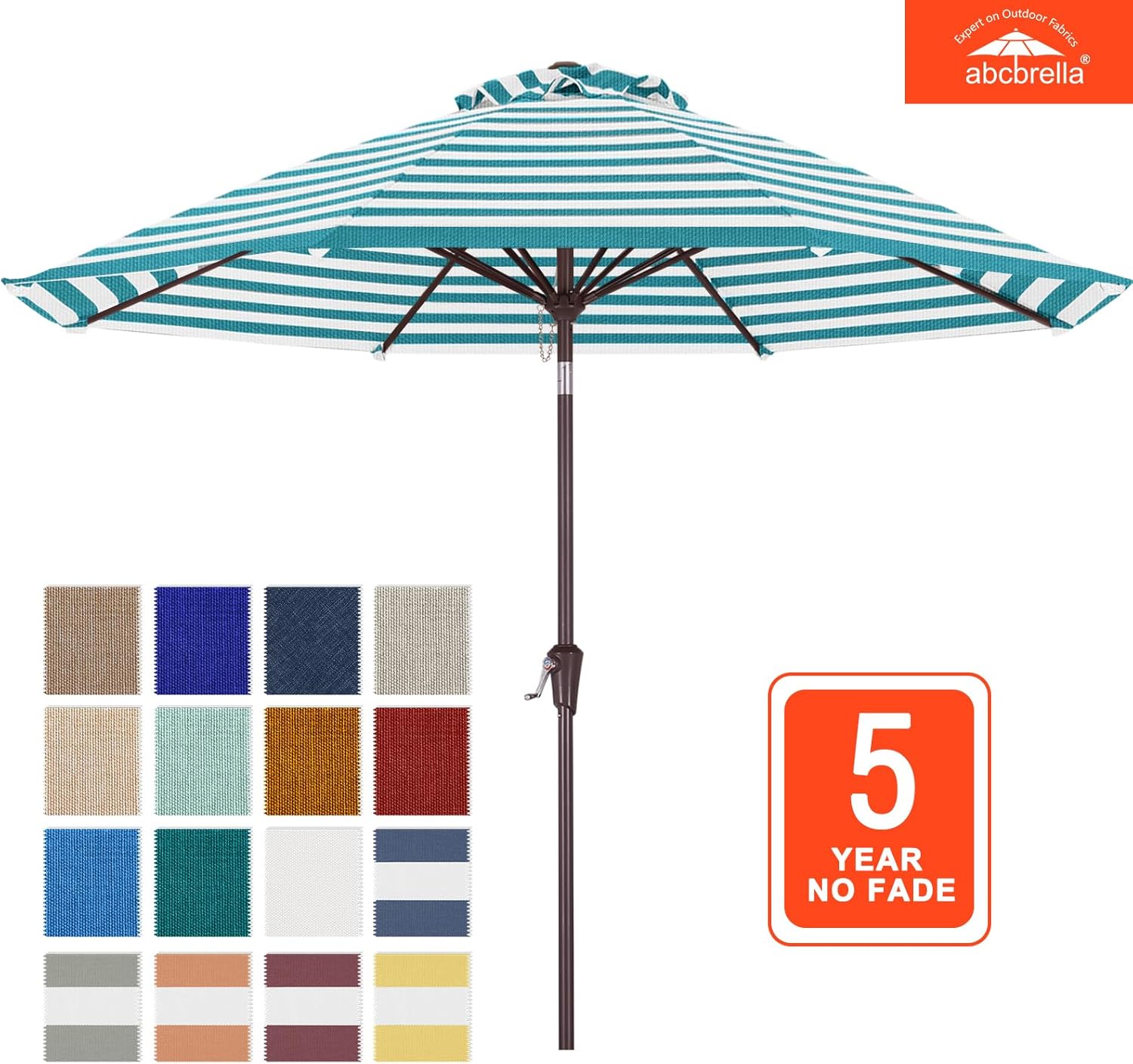 ABCCANOPY 9FT Patio Umbrella Outdoor Table Umbrella 8 Ribs OLEFIN 5-Year No Fading Turquoise Stripe ABCCANOPY 9FT Patio Umbrella Outdoor Table Umbrella 8 Ribs OLEFIN 5-Year No Fading Turquoise Stripe