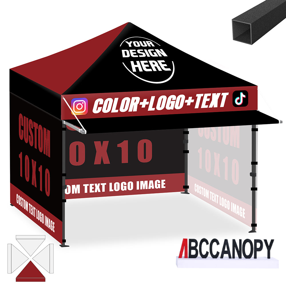 ABCCANOPY 10x10 Custom Pop Up Canopy Tent with Awning & Sidewalls (S1 Nova Base