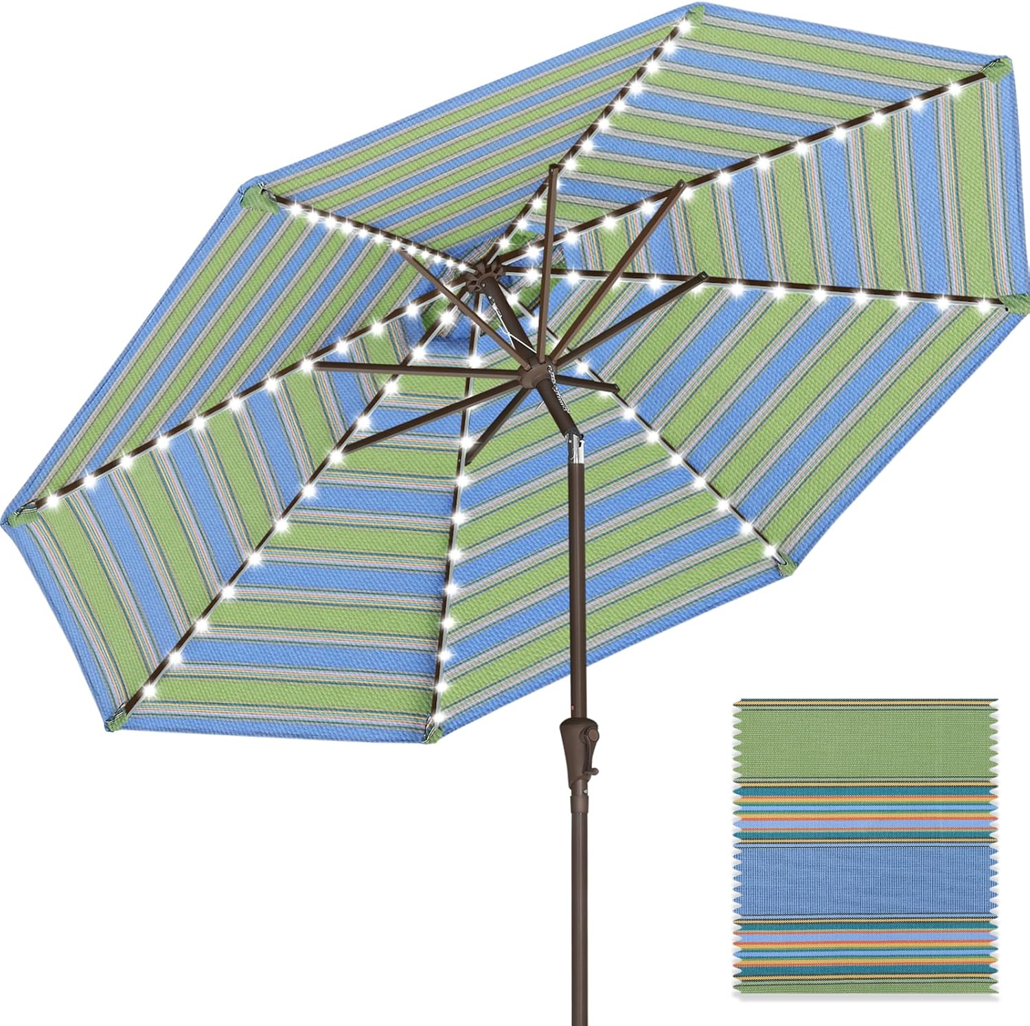 ABCCANOPY OLEFIN 5-Year No Fading Patio Umbrella with Solar Lights 9FT 8Ribs