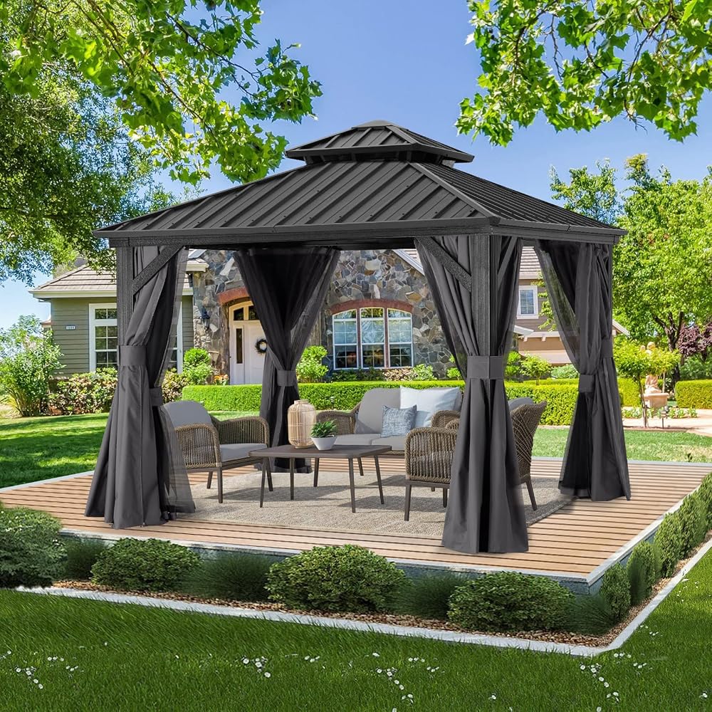 Hardtop Gazebo Patio Outdoor BBQ Shelter Gazebo 8x8 Dark Gray