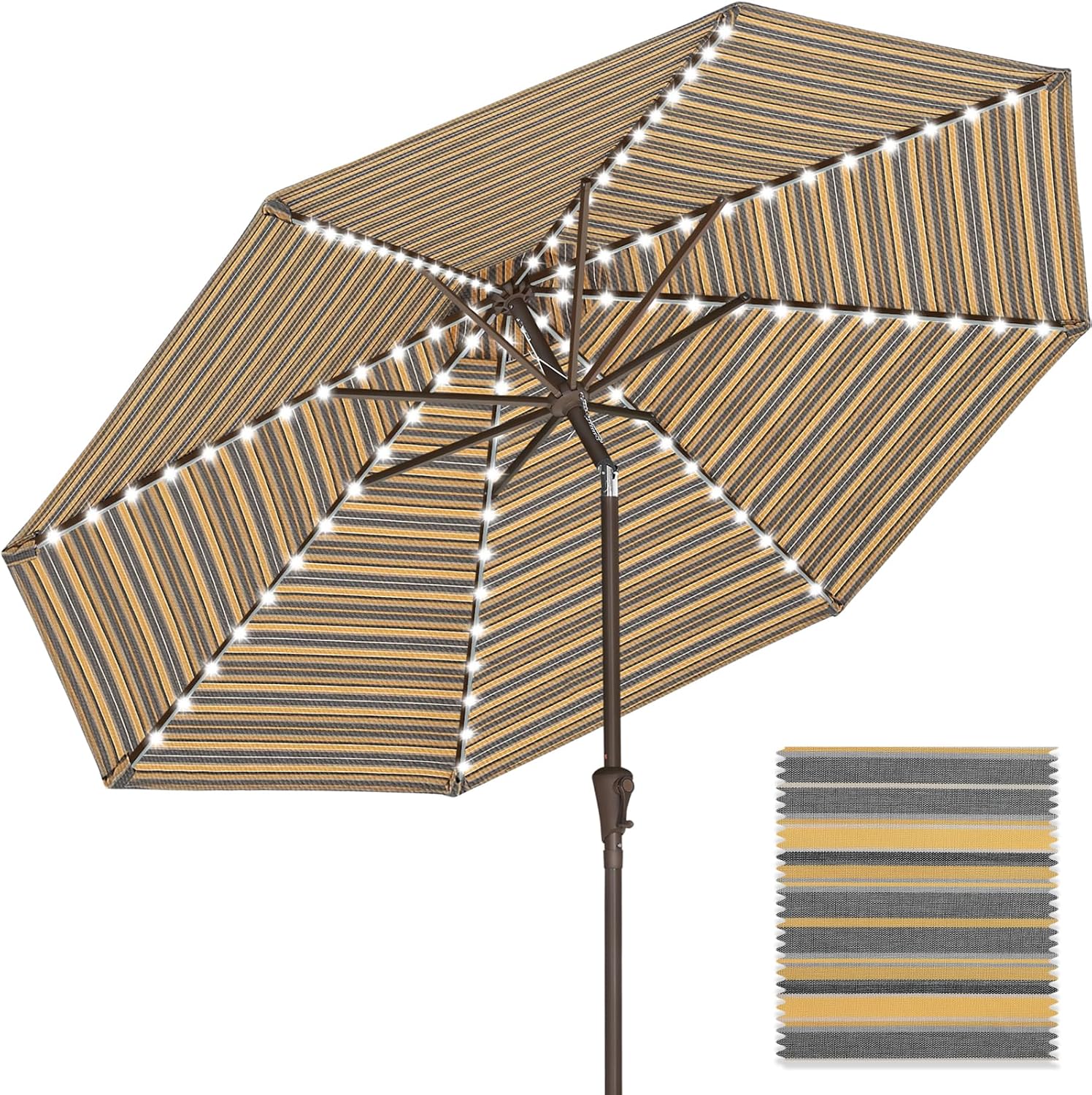 ABCCANOPY OLEFIN 5-Year No Fading Patio Umbrella with Solar Lights 9FT 8Ribs