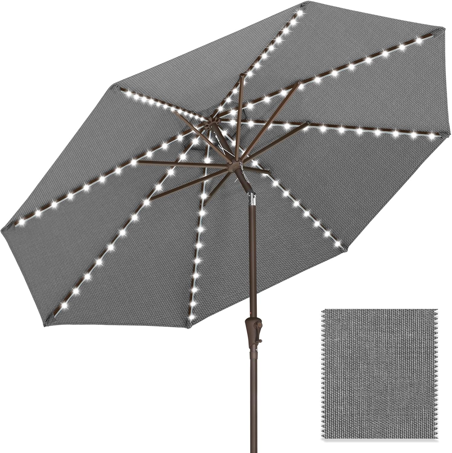 ABCCANOPY Outdoor Solar Patio Umbrella with 32 LED Lights 8 Ribs 9FT / Burgundy